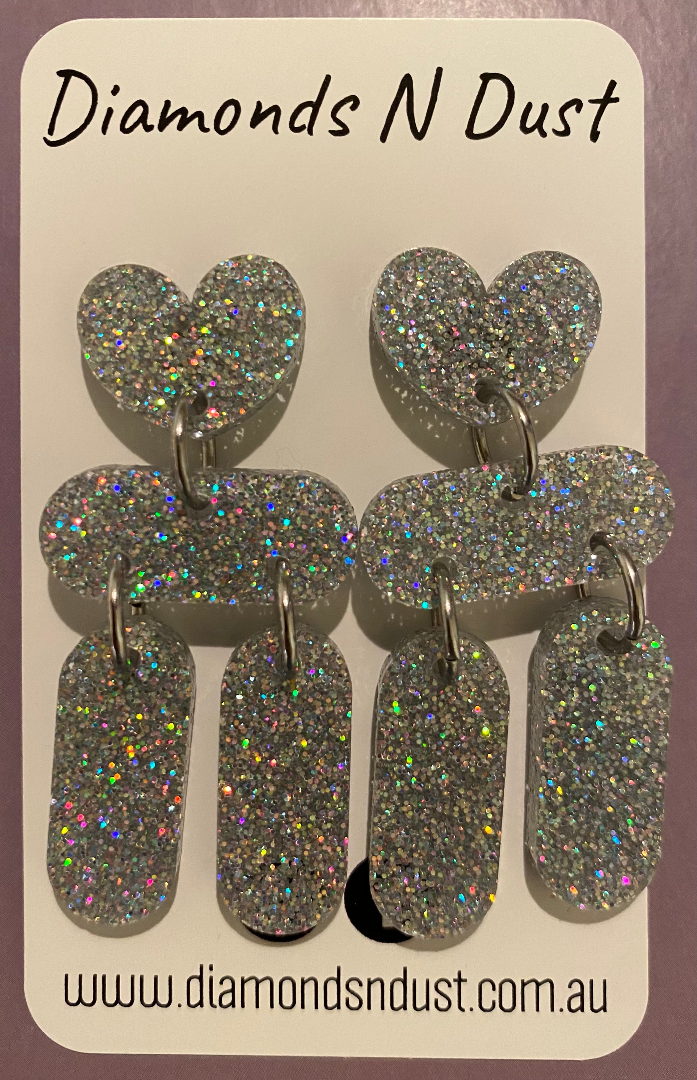 Heart Dangle Earrings - glitter (4 colour options)