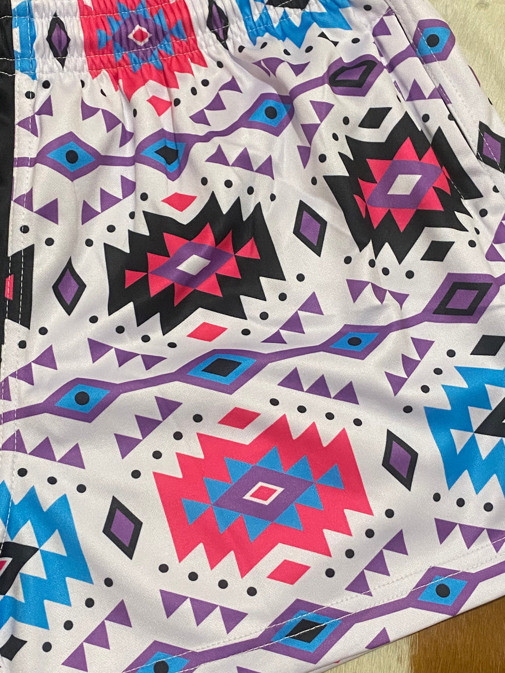 Footy Shorts - Black and Aztec - Zip pockets