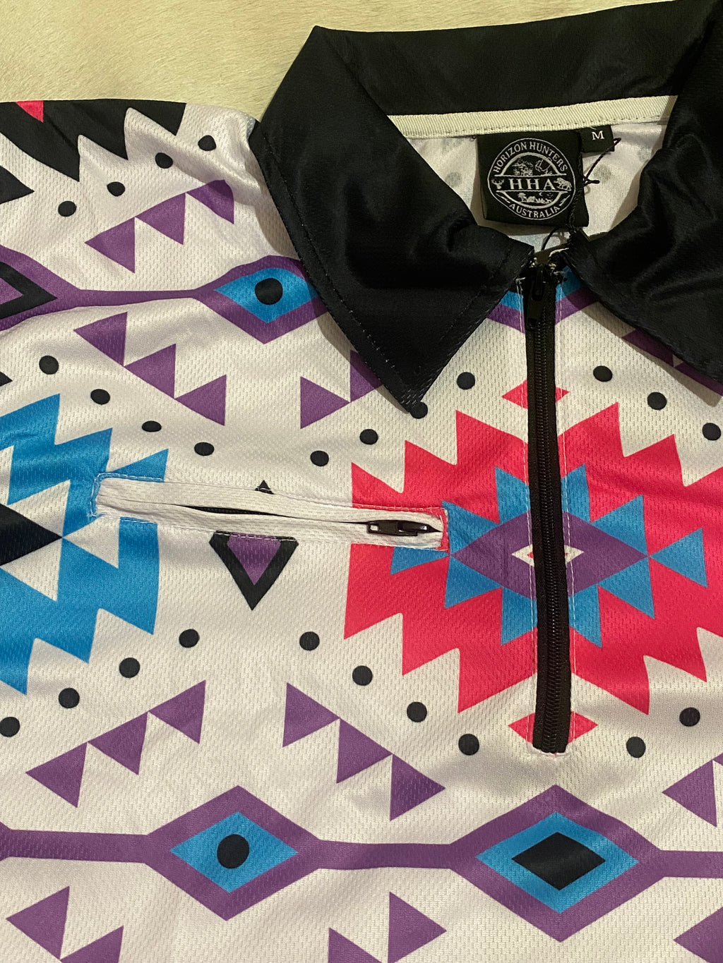 ADULTS Fishing Shirt - Black and Aztec- size XS-4XL