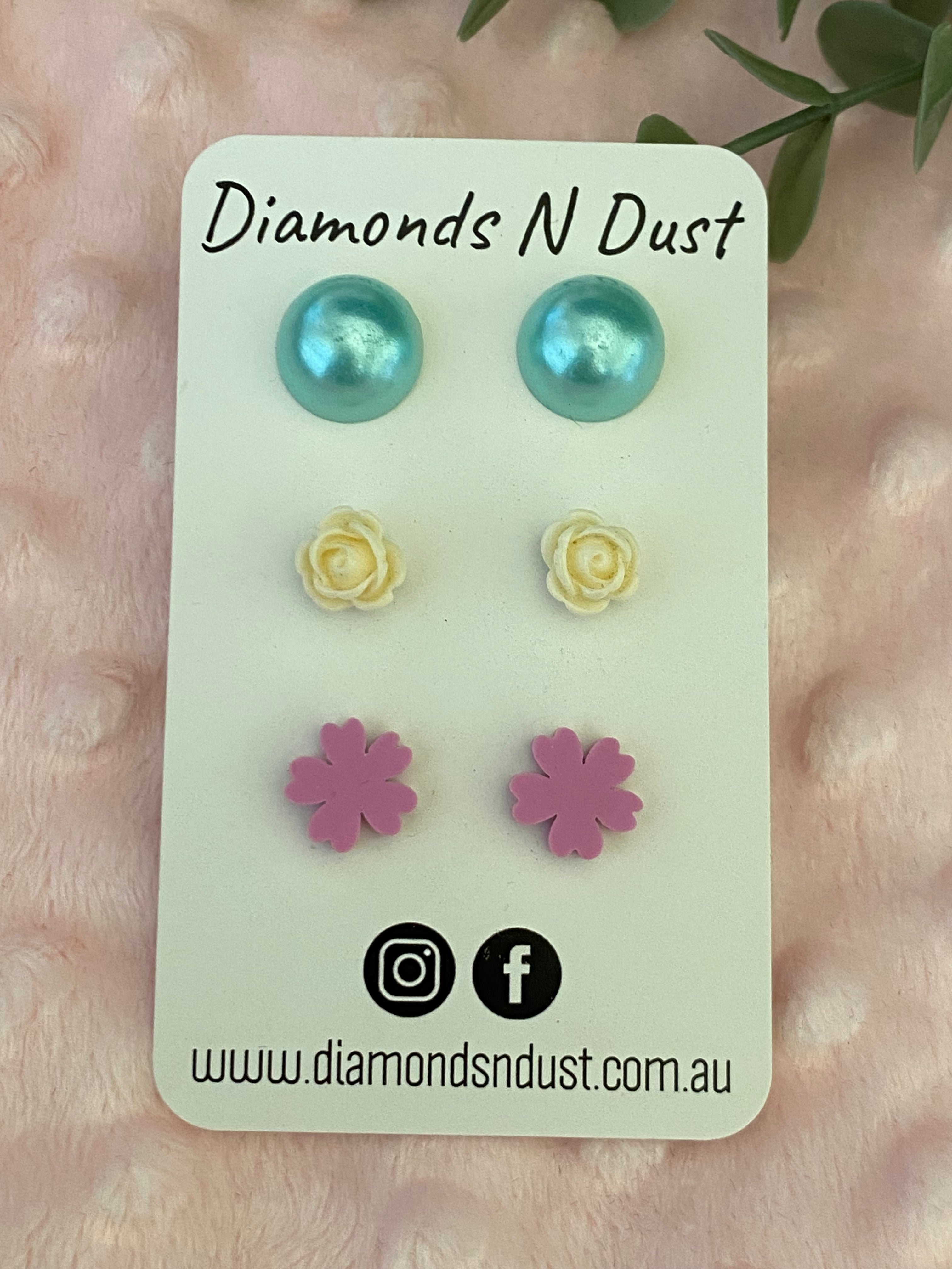Stud Earrings - trio pack - (3 pack options)