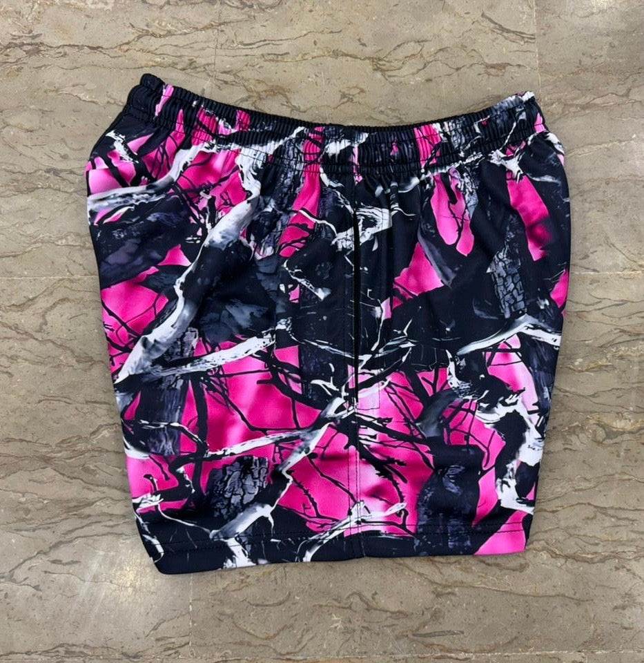 Footy Shorts - Pink camo with Compass logo - Zip pockets