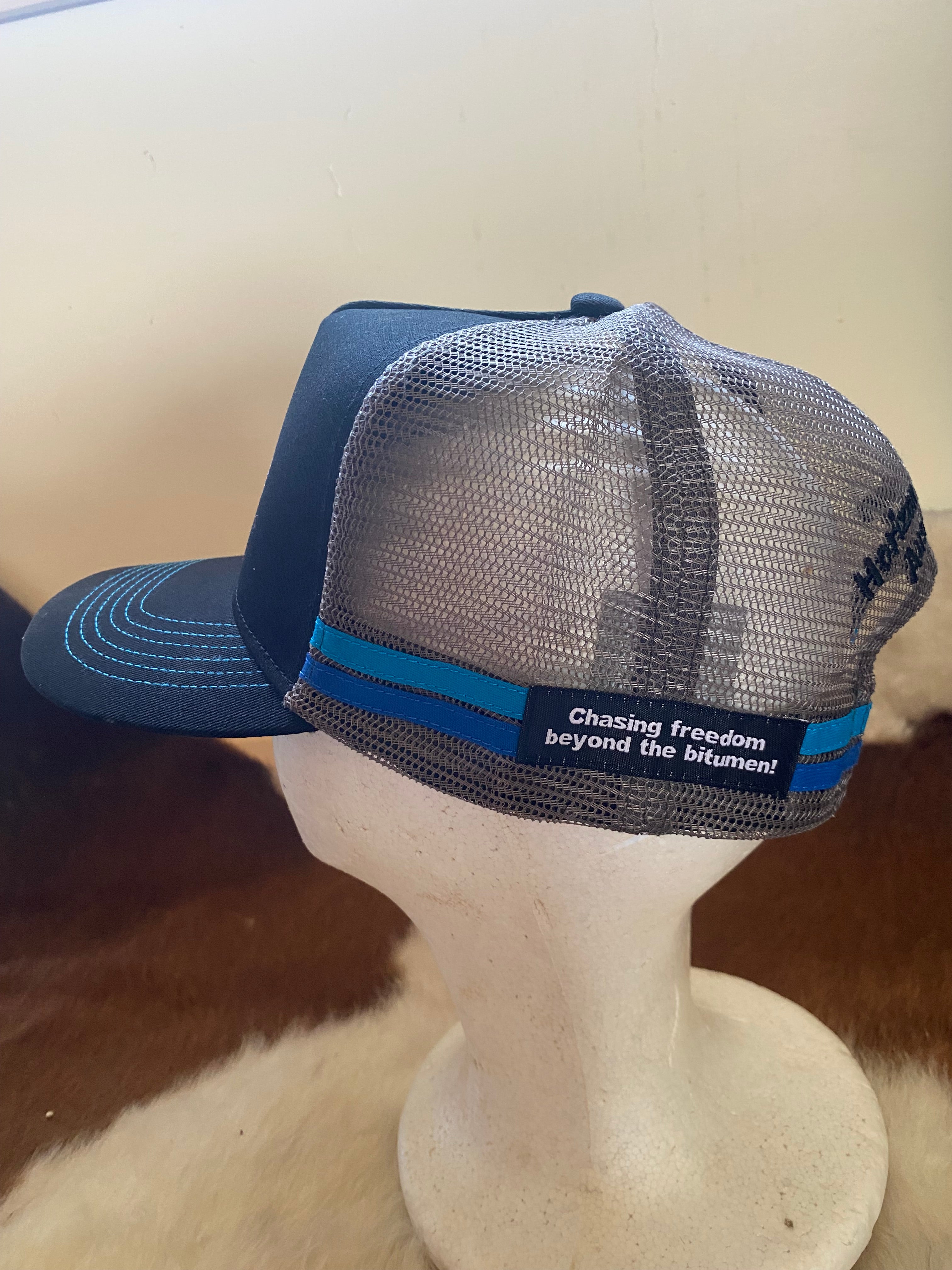 Black, Blue & Grey Fishing graphic Trucker Cap