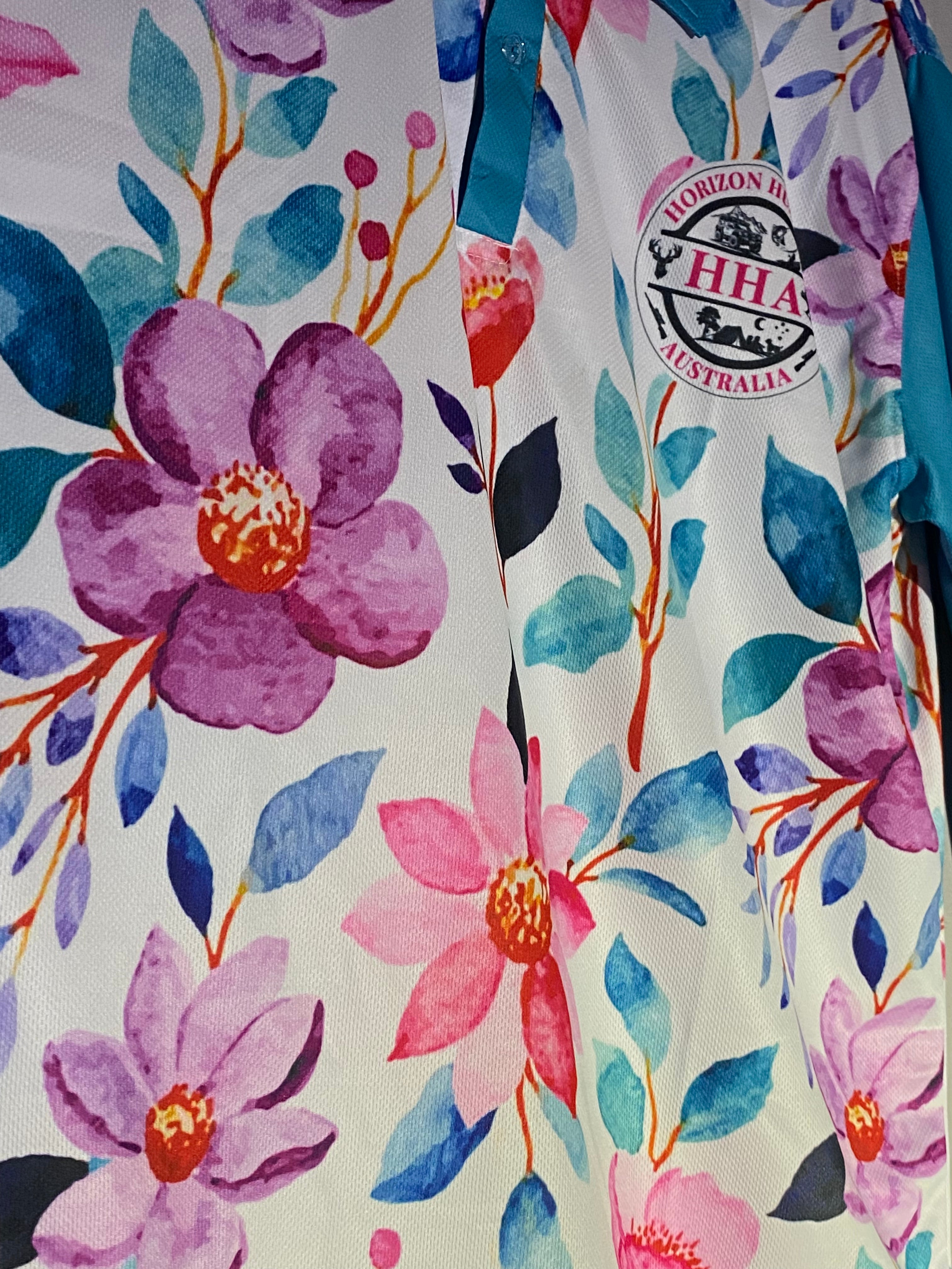 Fishing Shirt - Floral & teal - size XS-4XL - light weight fabric