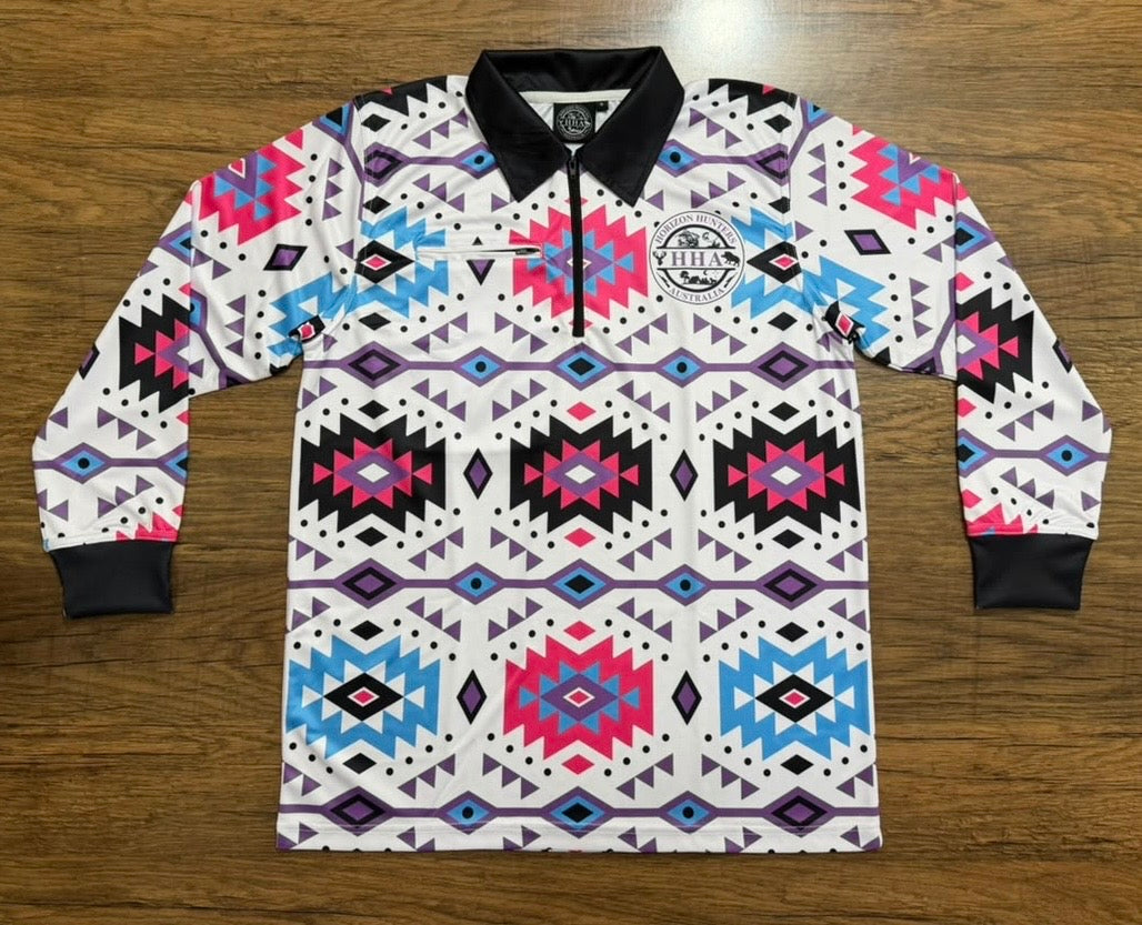 ADULTS Fishing Shirt - Black and Aztec- size XS-4XL