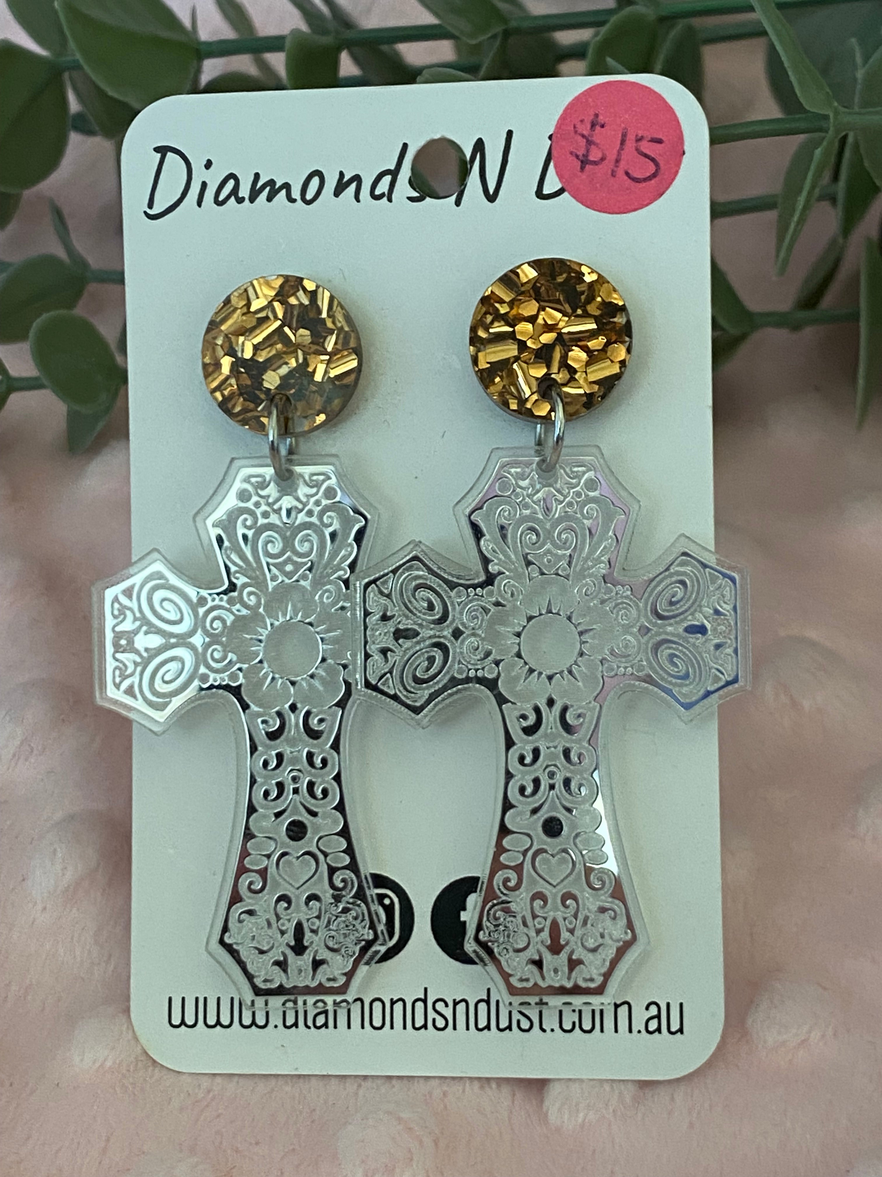 Dangle Earrings - Mirrored Cross