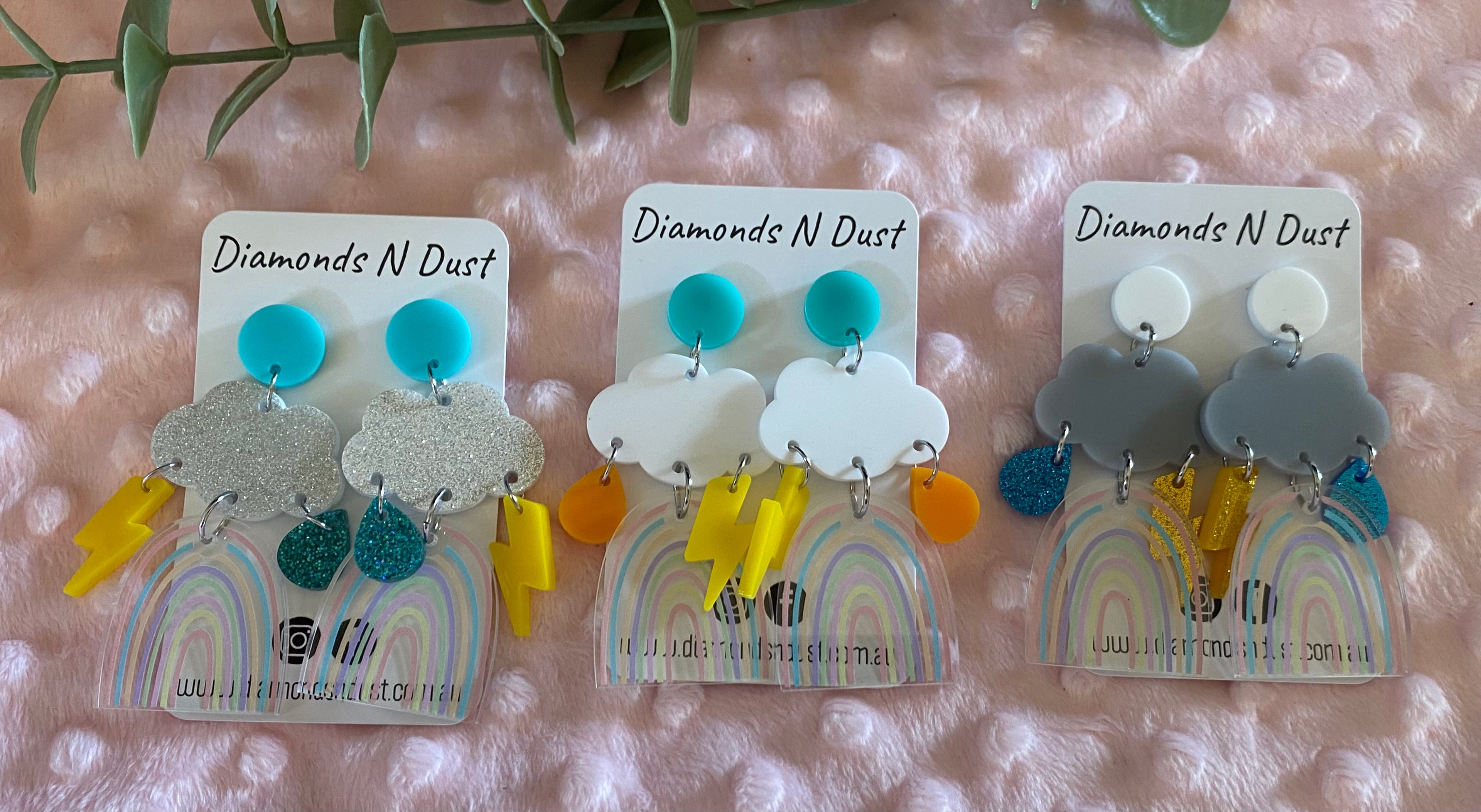Dangle Earrings - Thunderstorm Pastel Rainbow (3 colour options to choose from)
