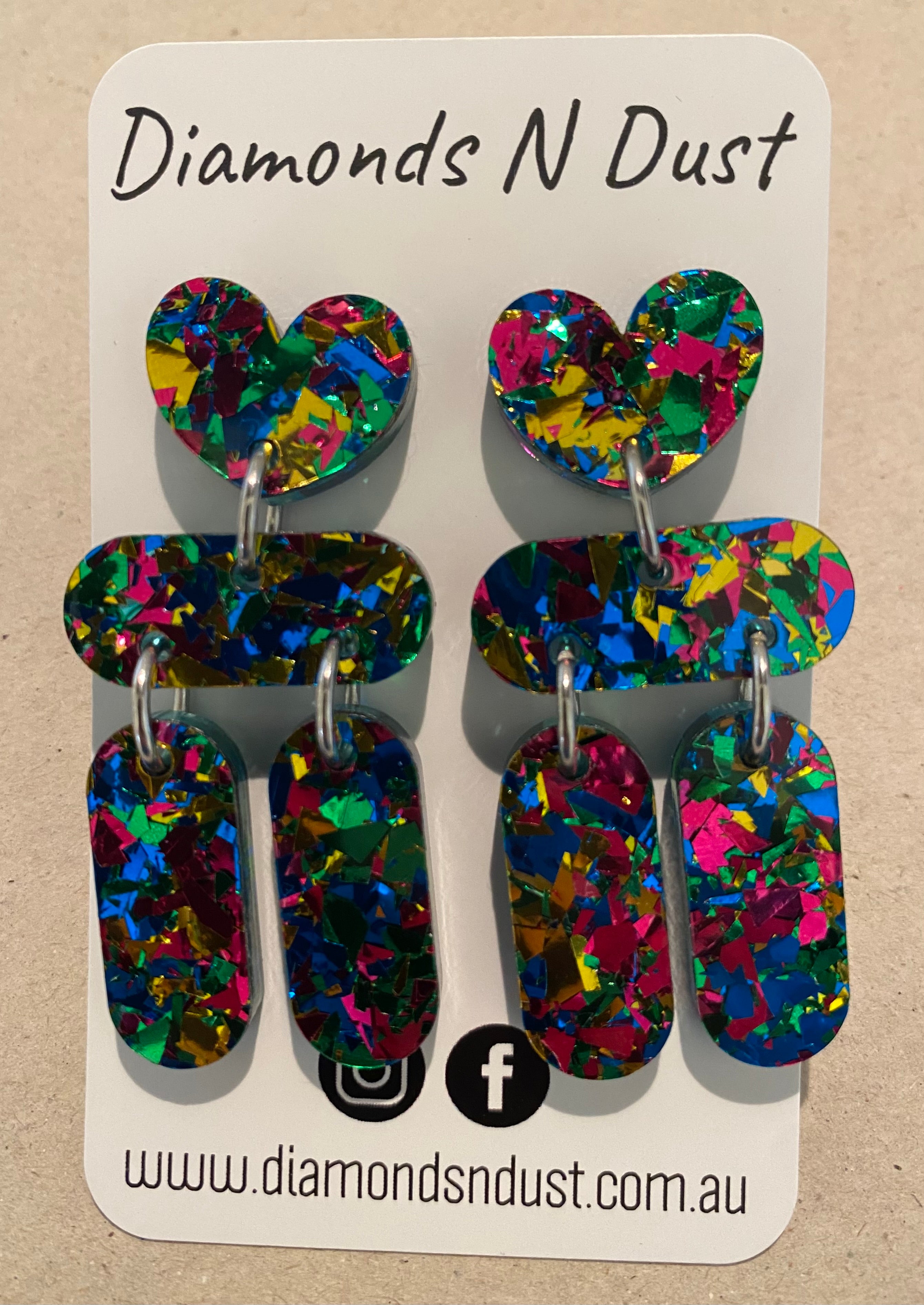 Heart Dangle Earrings - glitter (4 colour options)