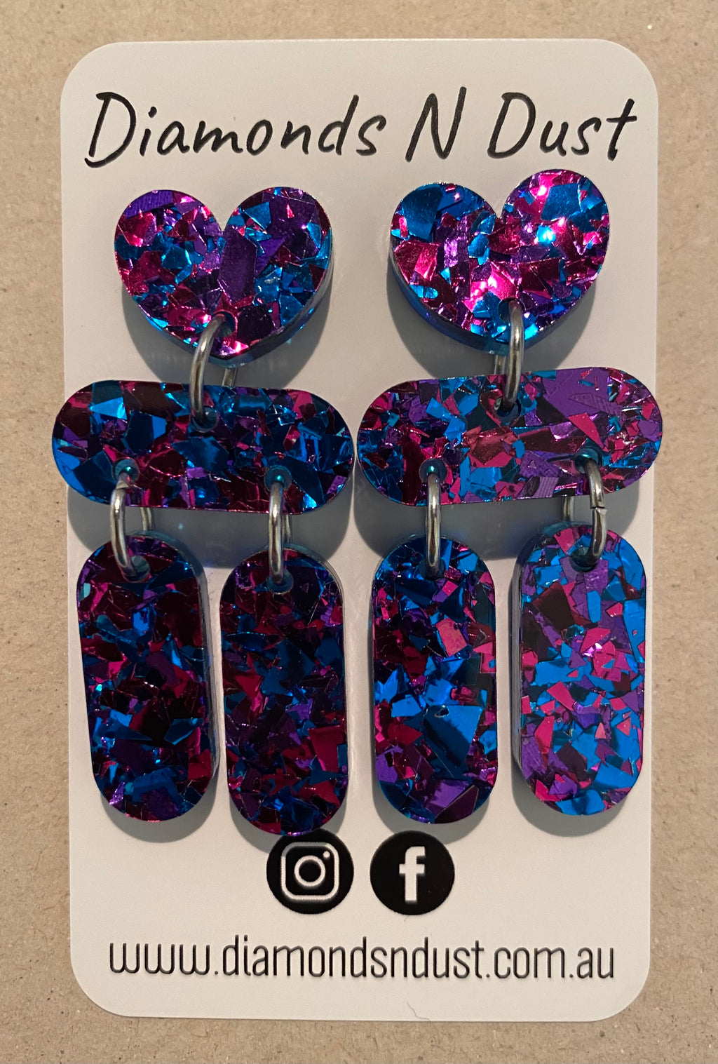 Heart Dangle Earrings - glitter (4 colour options)