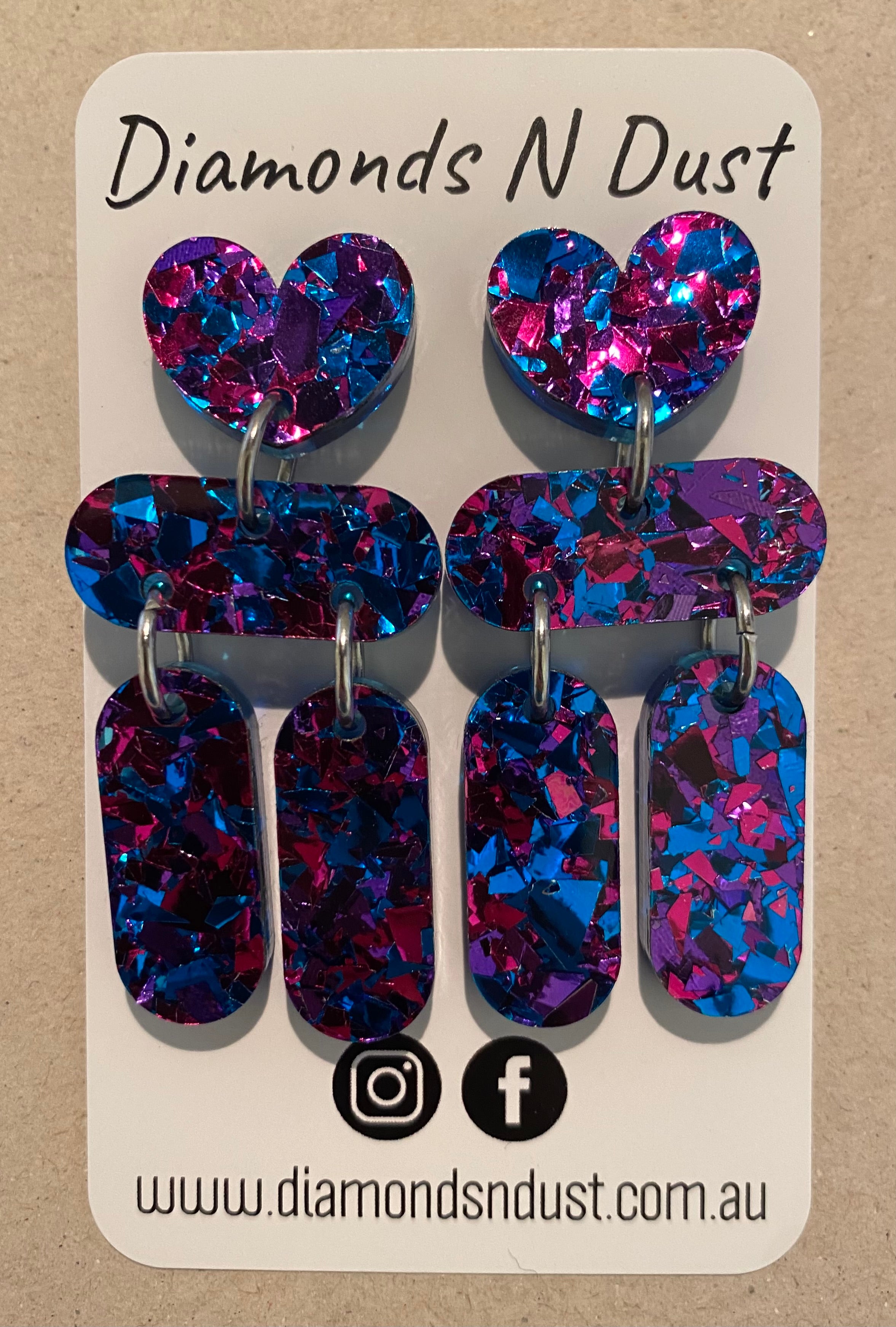 Heart Dangle Earrings - glitter (4 colour options)