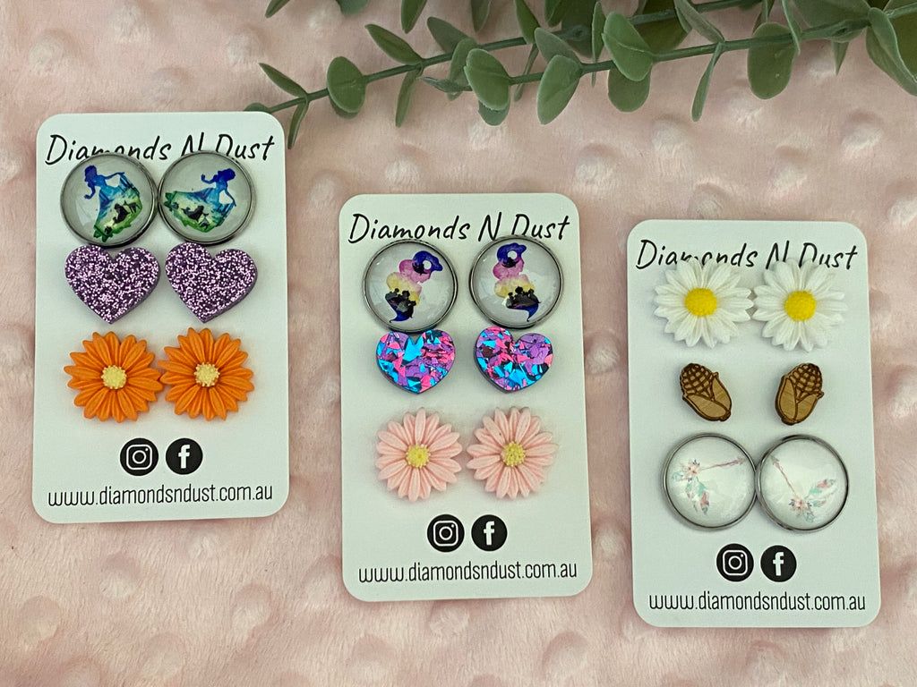 Stud Earrings - trio pack - (3 pack options)