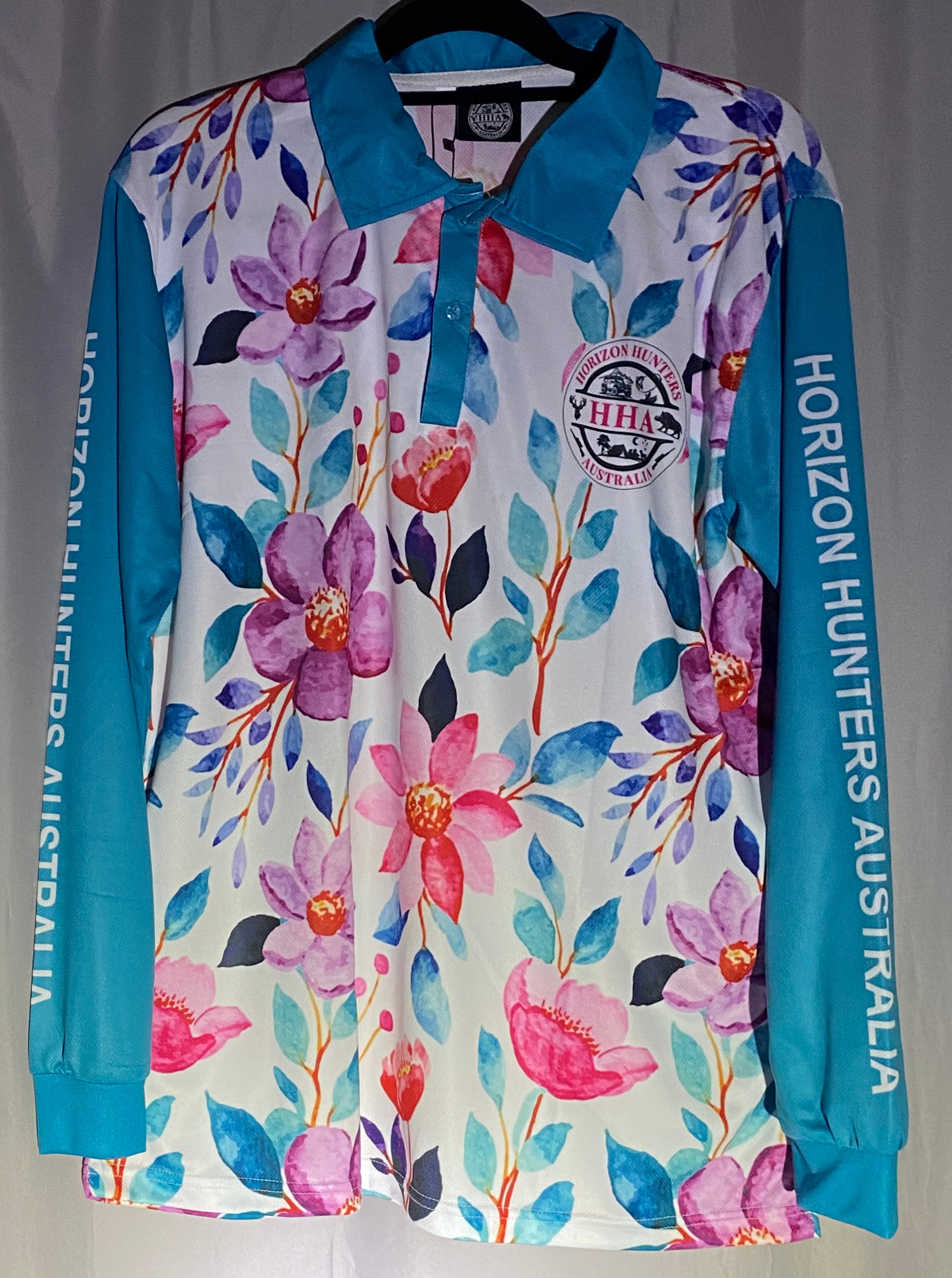 Fishing Shirt - Floral & teal - size XS-4XL - light weight fabric