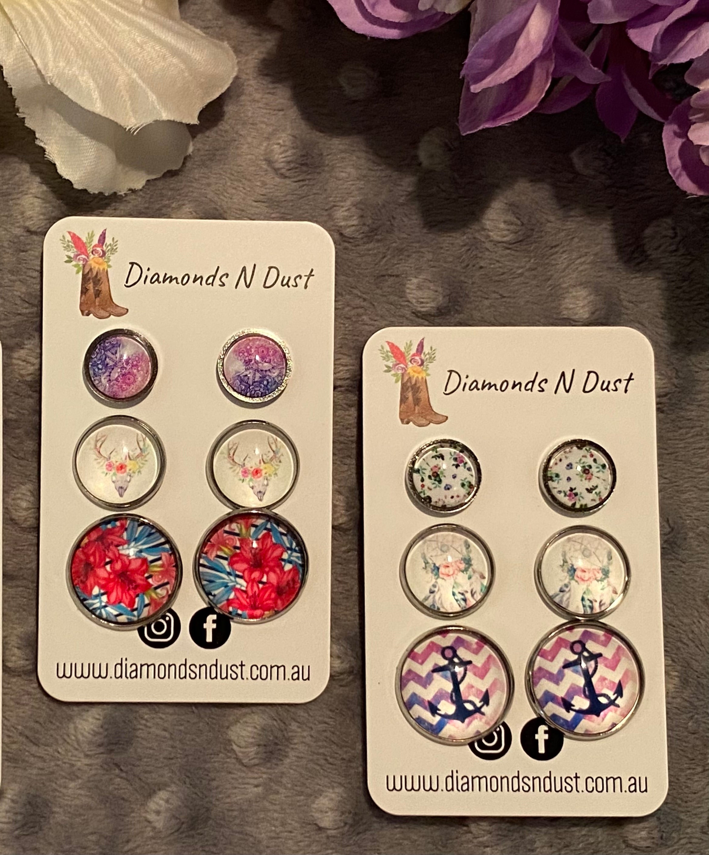 Stud Earrings - trio pack - Glass (5 pack options)