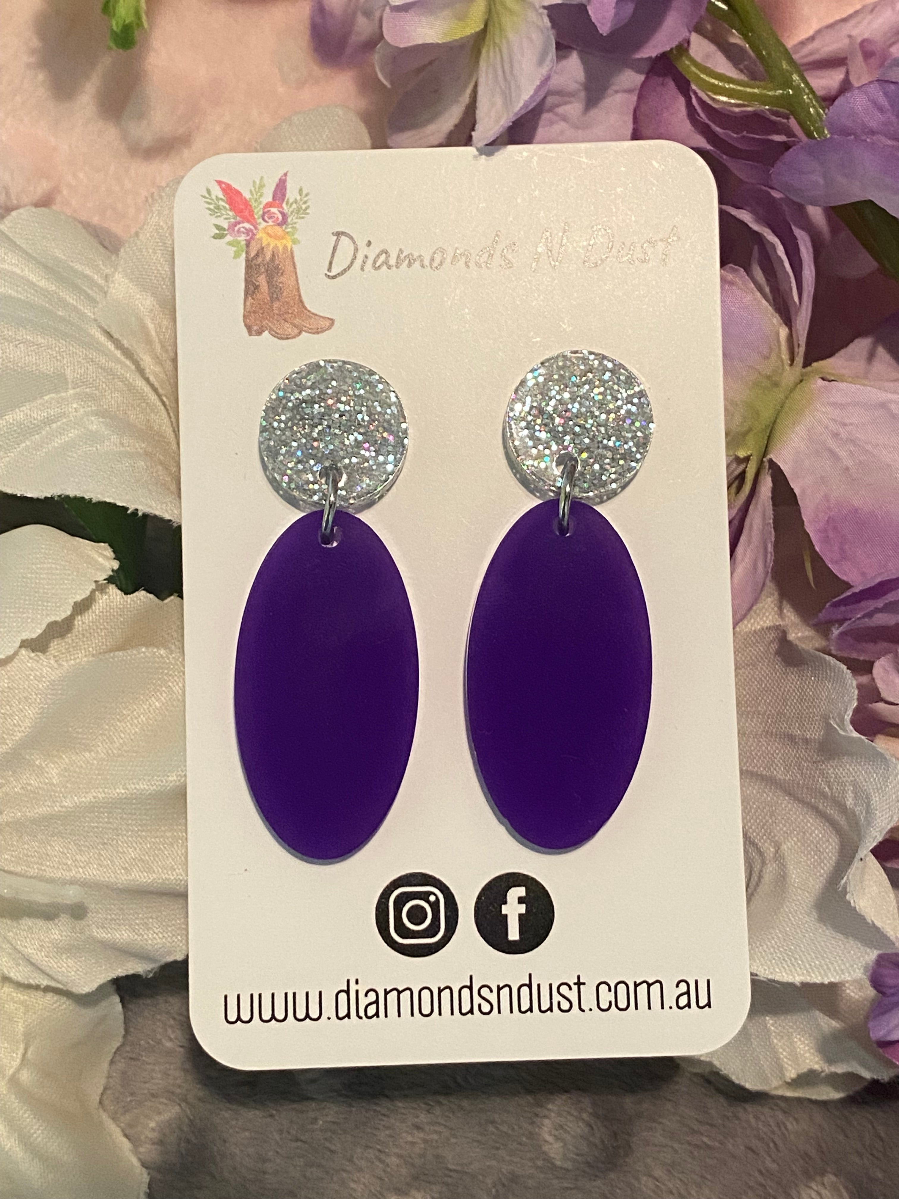 Dangle Earrings - purple and Silver glitter (3 designs to choose from)