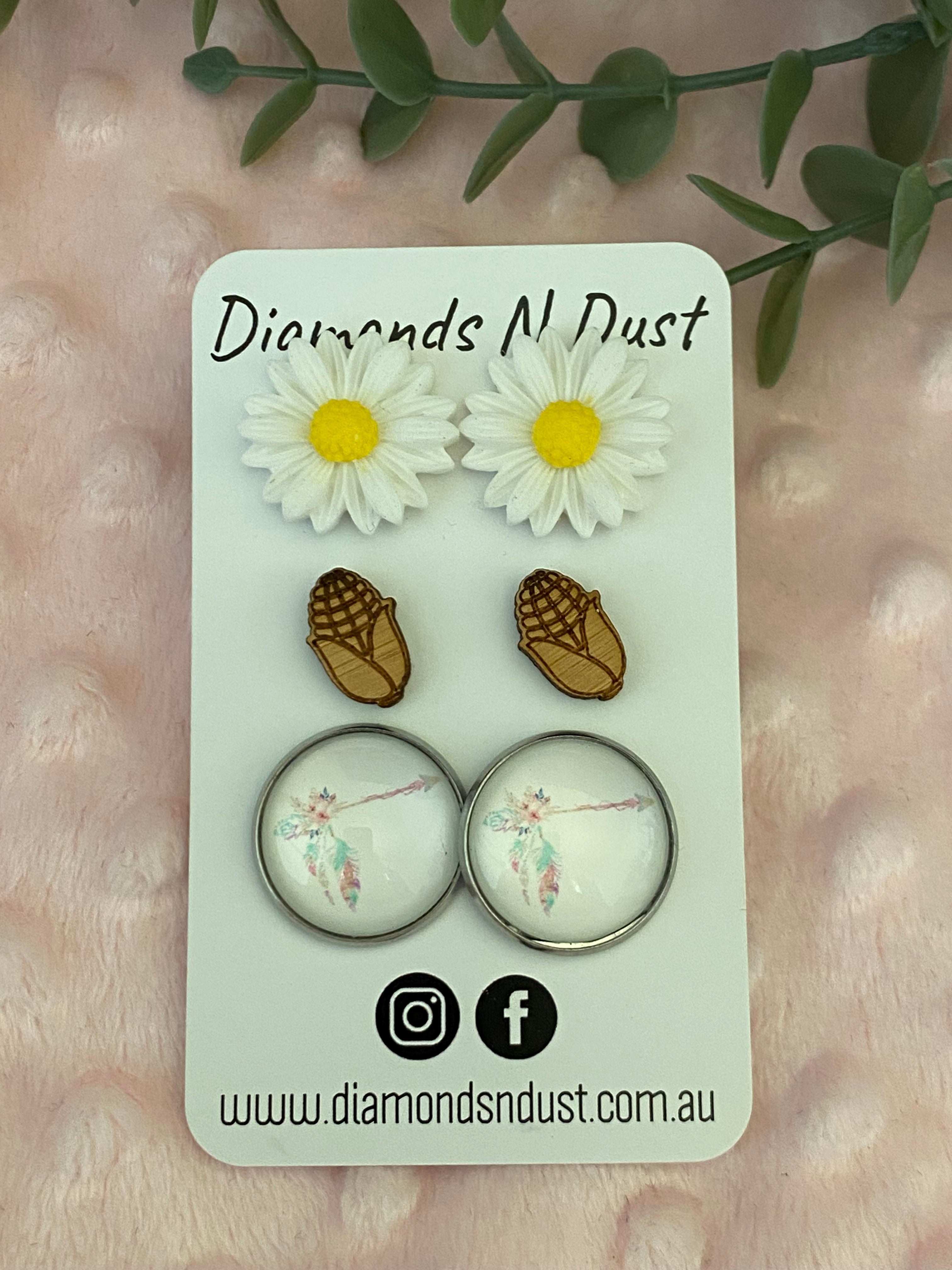 Stud Earrings - trio pack - (3 pack options)