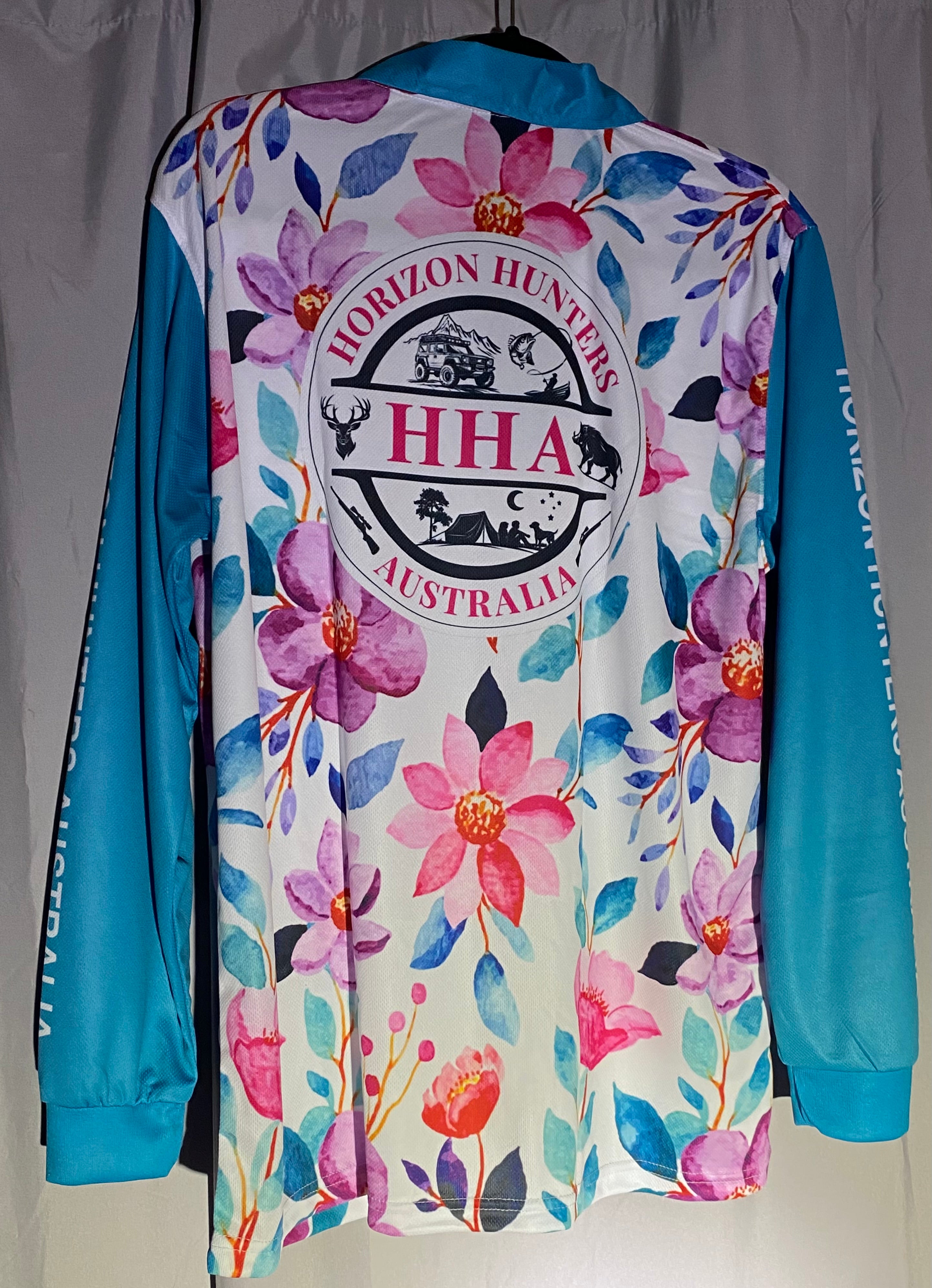 Fishing Shirt - Floral & teal - size XS-4XL - light weight fabric