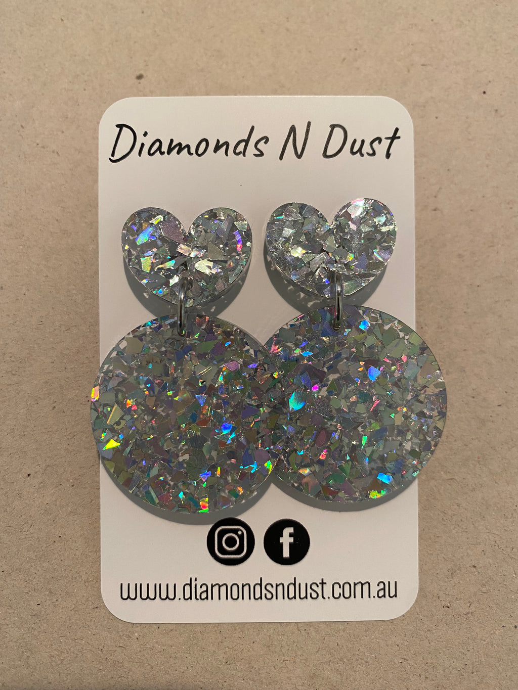 Dangle Earrings - heart / circle glitter (2 colour options)