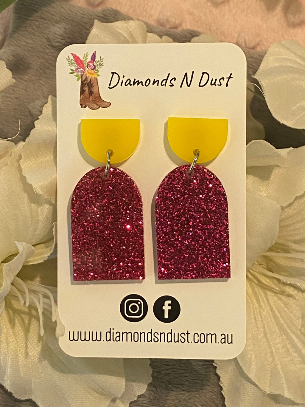 Dangle Earrings - Pink Glitter & Yellow (2 styles)