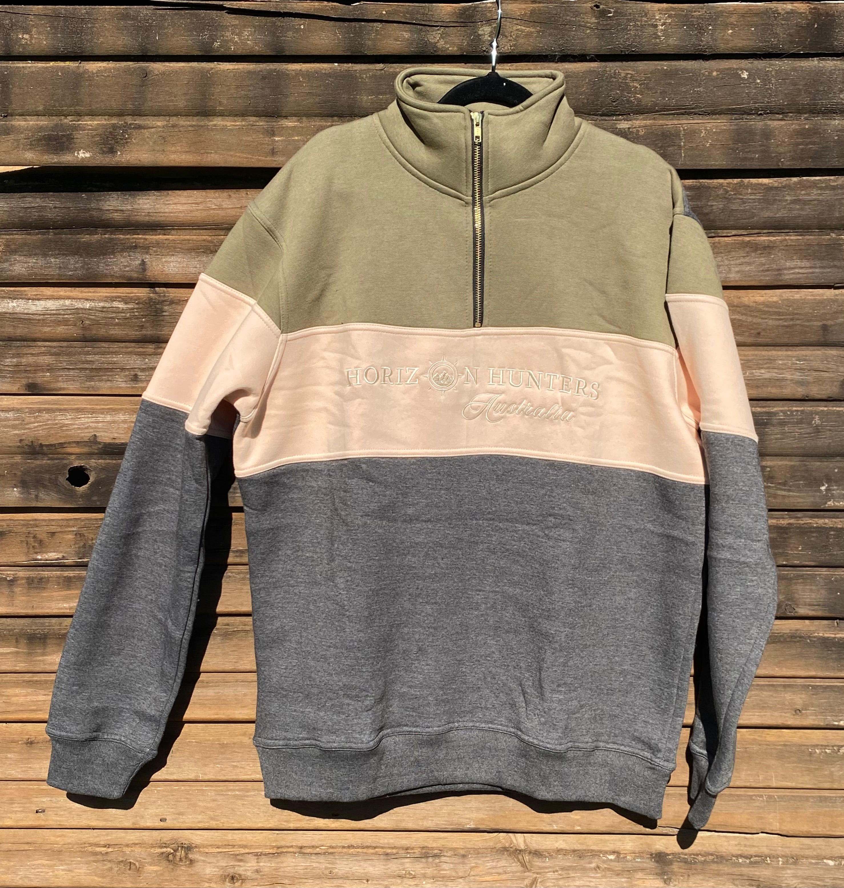 1/4 Zip jumper - Green, Sand & Charcoal
