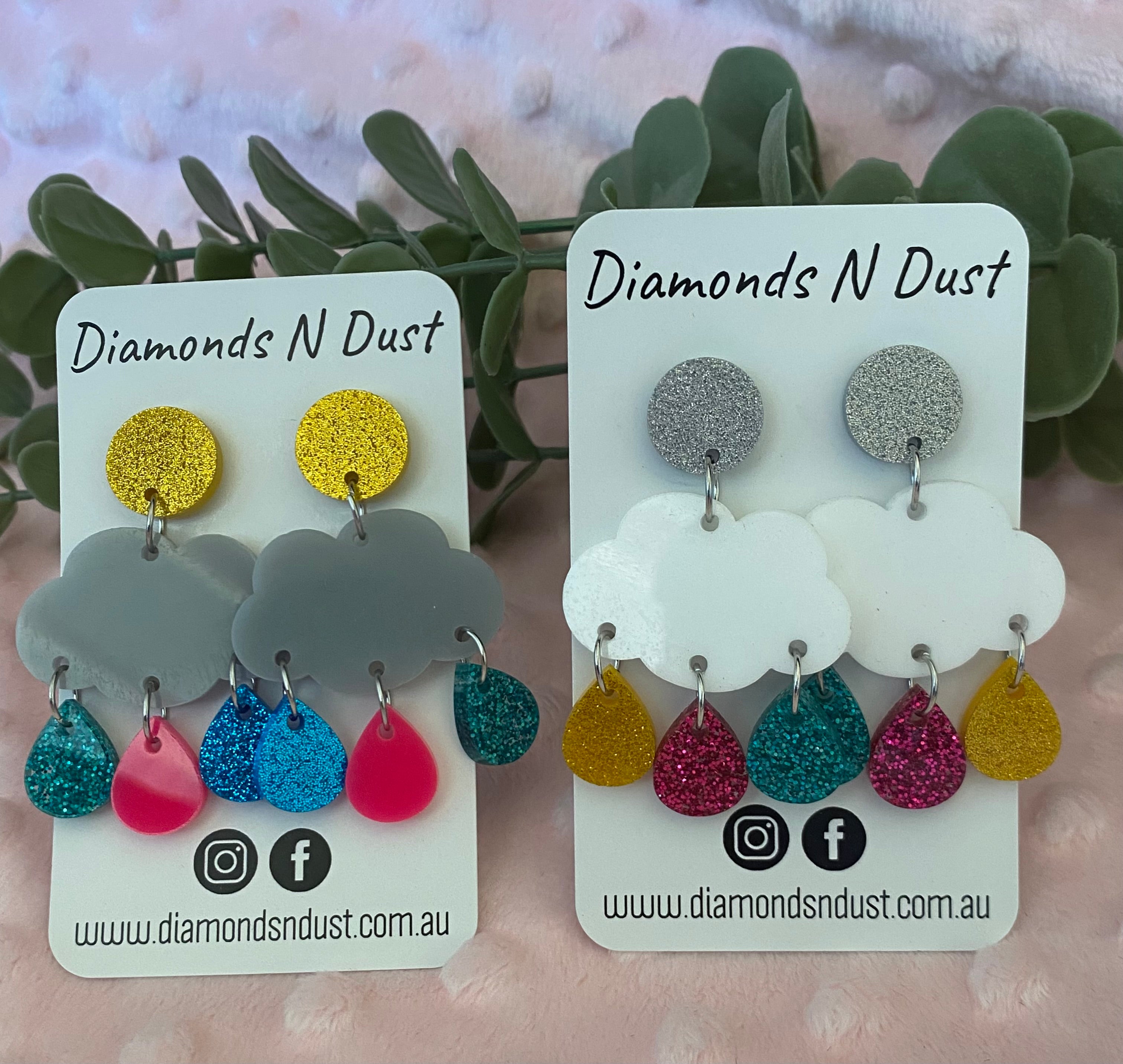 Dangle earrings - Rainbow Rain clouds (2 colour options)