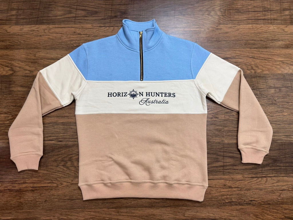 1/4 Zip jumper - Dusty Blue, Cream & Tan