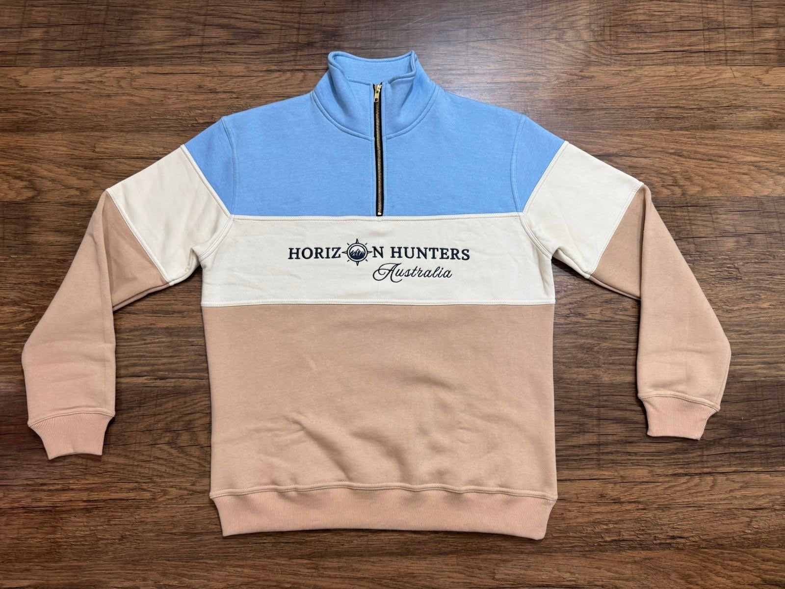 1/4 Zip jumper - Dusty Blue, Cream & Tan