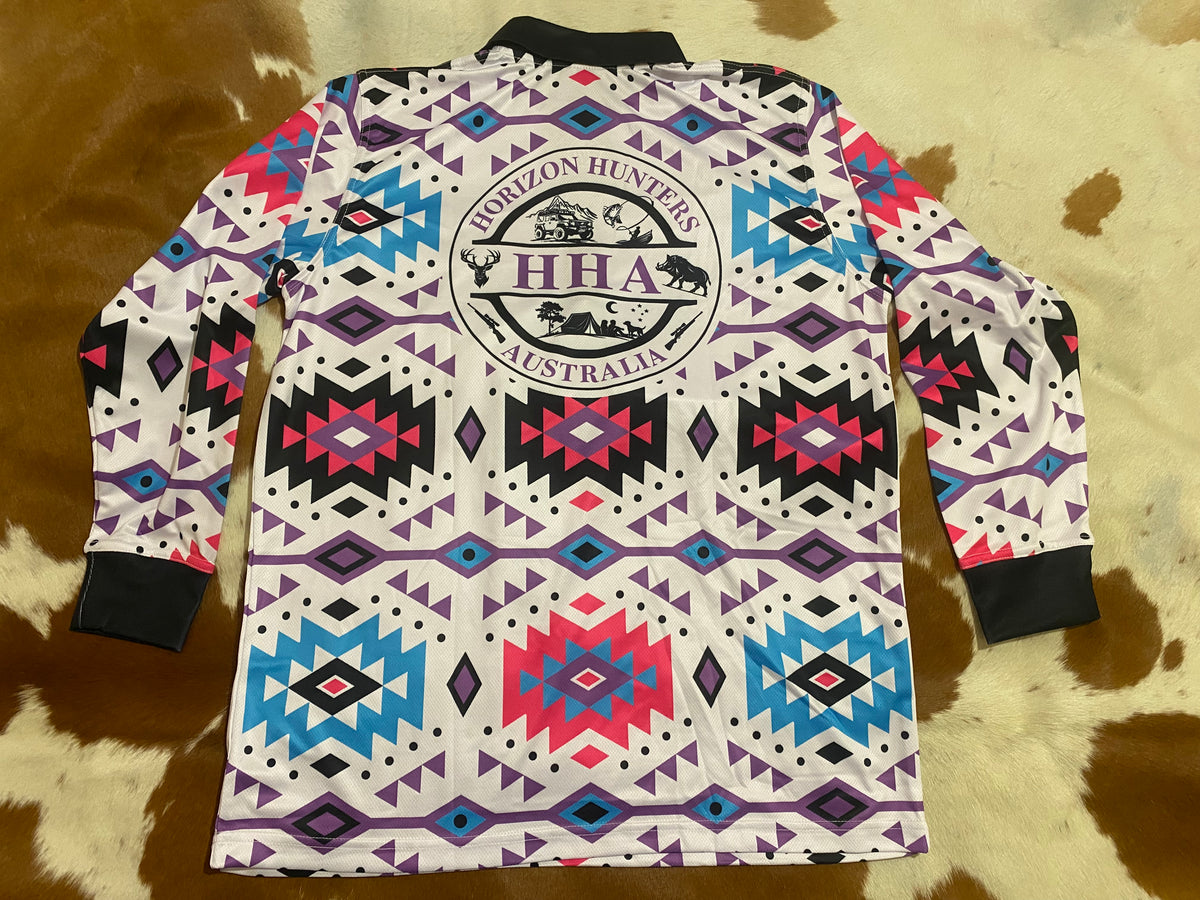 ADULTS Fishing Shirt - Black and Aztec- size XS-4XL