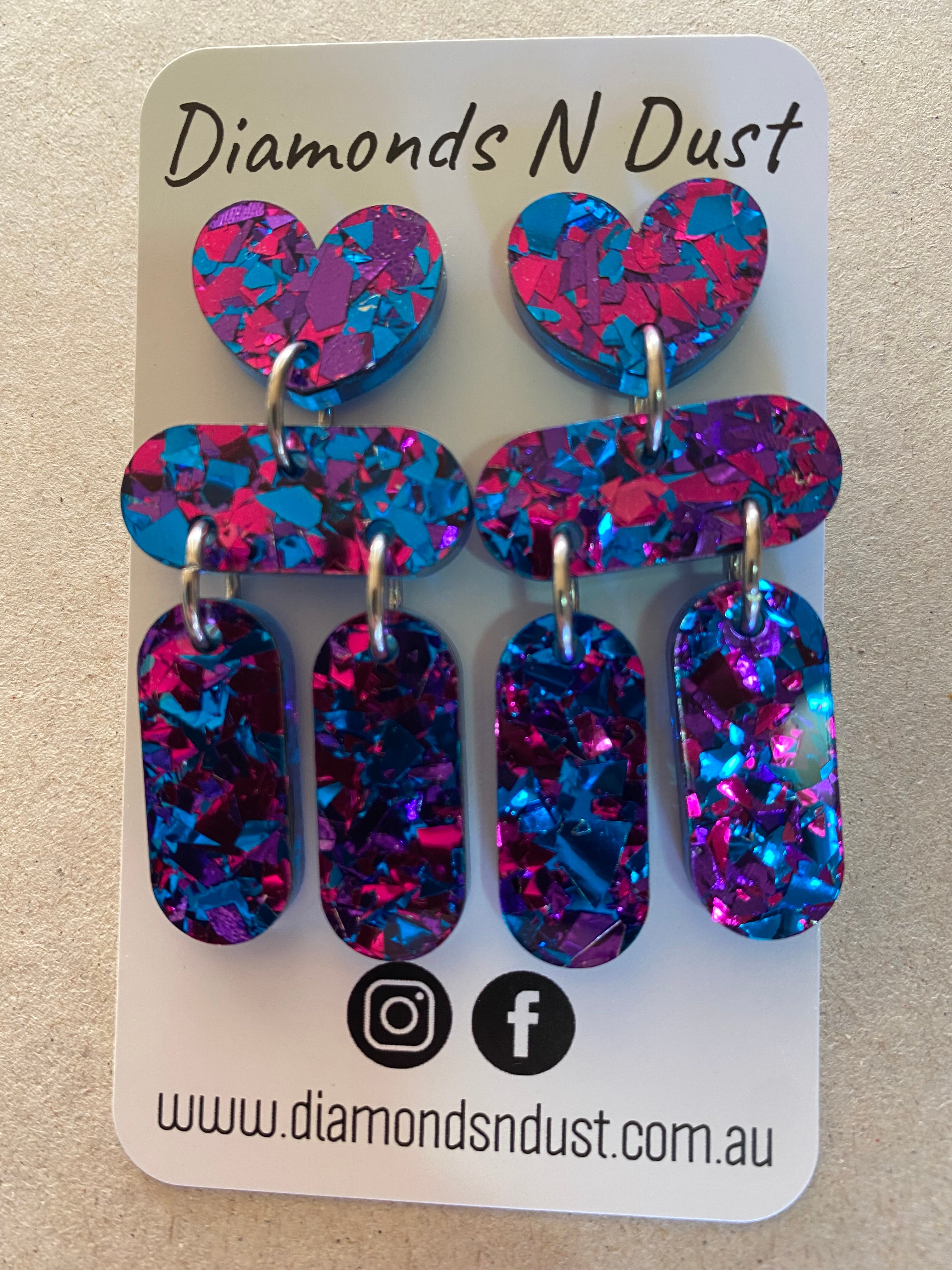 Heart Dangle Earrings - glitter (4 colour options)