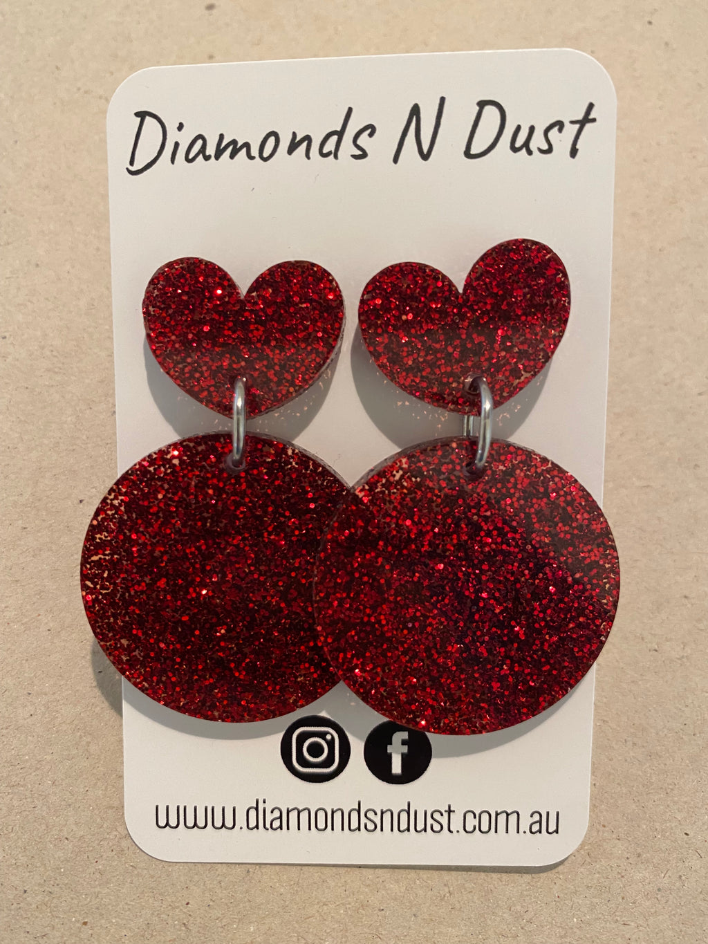 Dangle Earrings - heart / circle glitter (2 colour options)