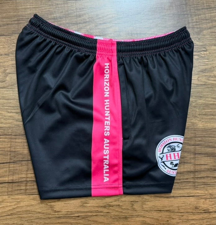 KIDS Footy Shorts - Black and Pink Gingham - Zip pockets (Size 4-12)