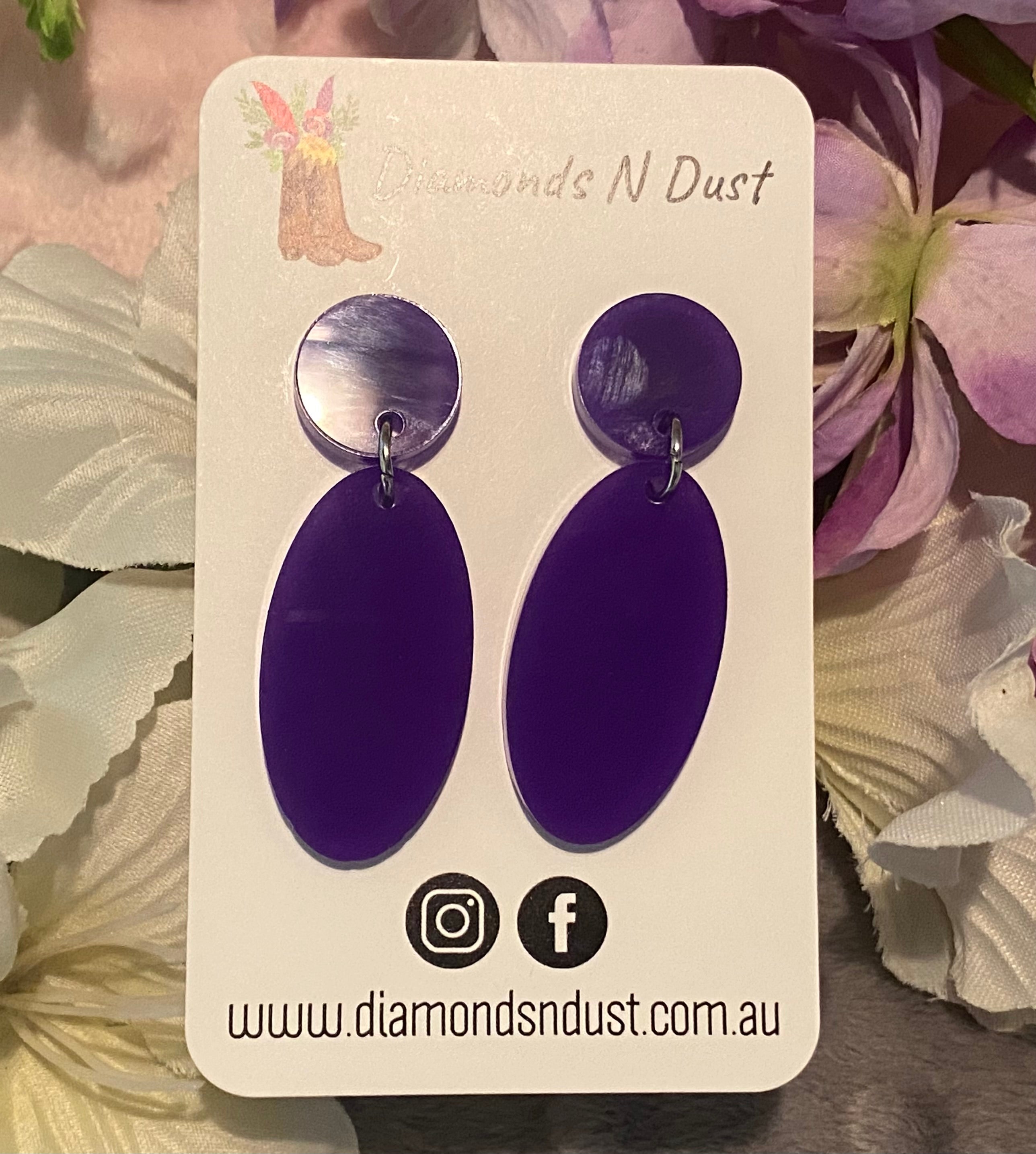 Dangle Earrings - purple and Silver glitter (3 designs to choose from)