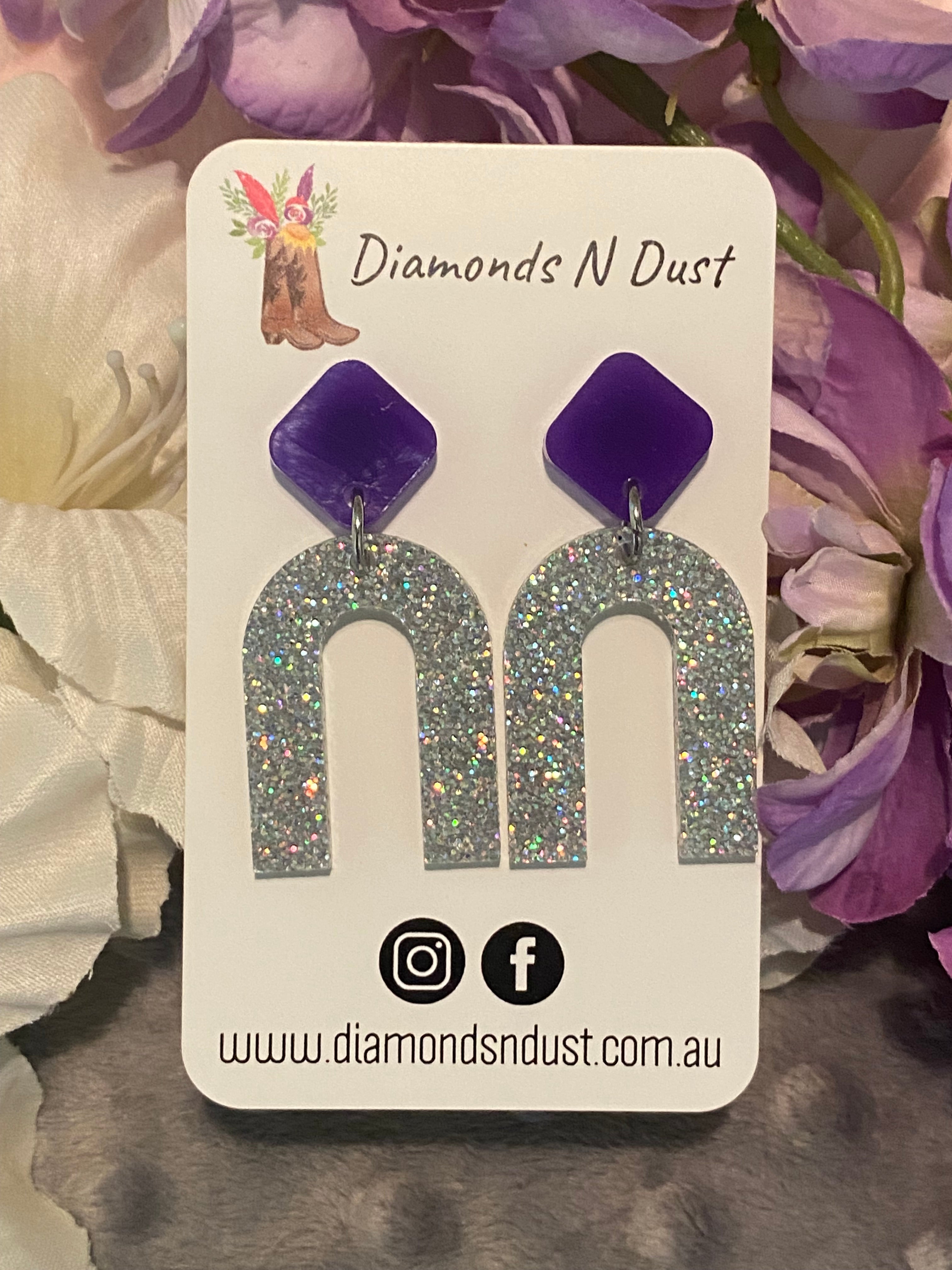 Dangle Earrings - purple and Silver glitter (3 designs to choose from)