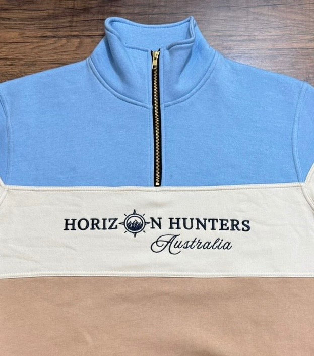 1/4 Zip jumper - Dusty Blue, Cream & Tan