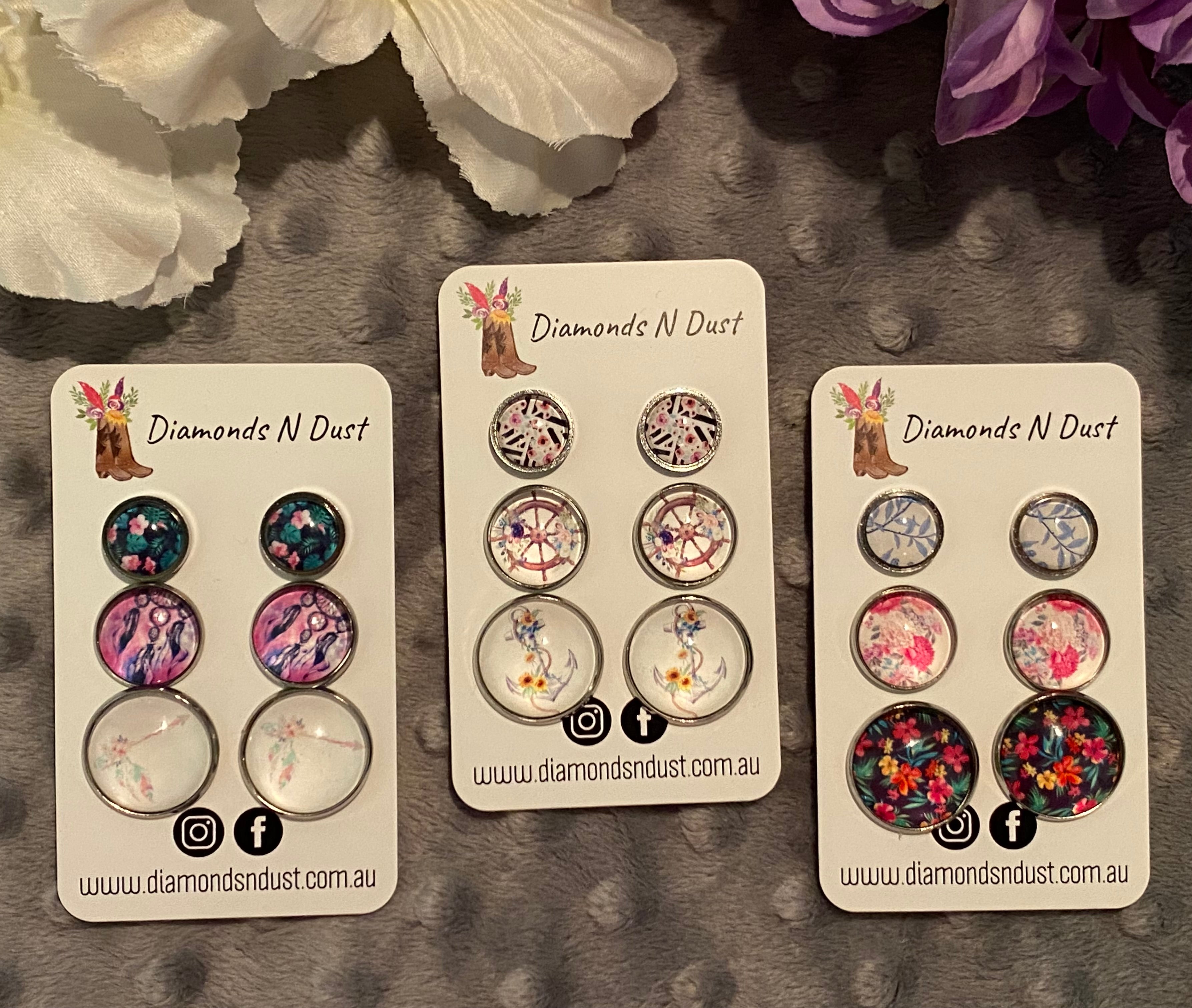 Stud Earrings - trio pack - Glass (5 pack options)