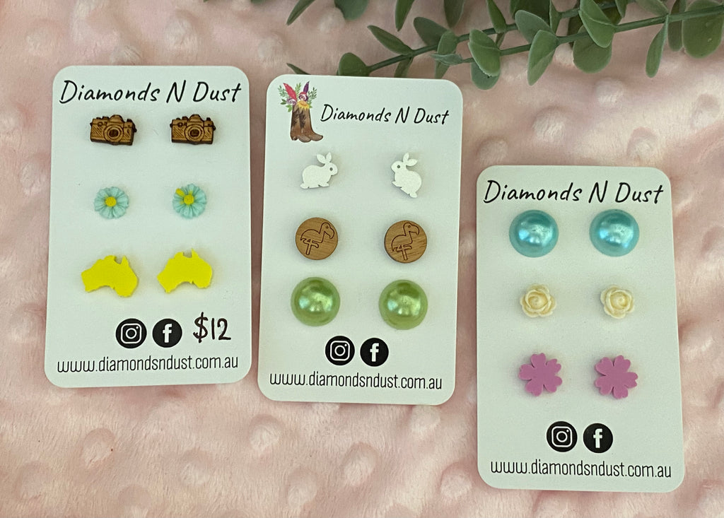 Stud Earrings - trio pack - (3 pack options)