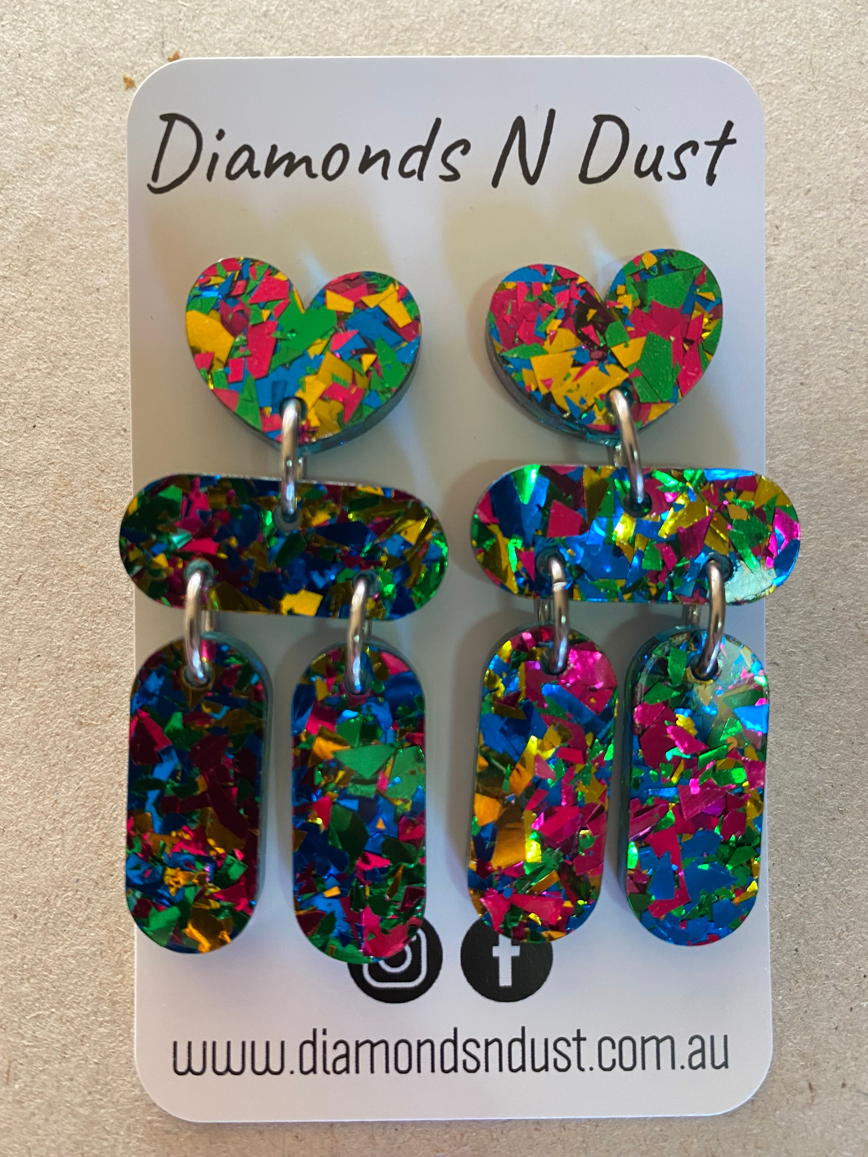 Heart Dangle Earrings - glitter (4 colour options)