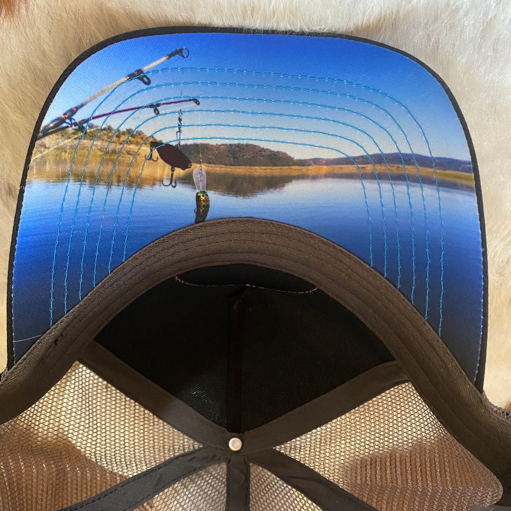 Black, Blue & Grey Fishing graphic Trucker Cap