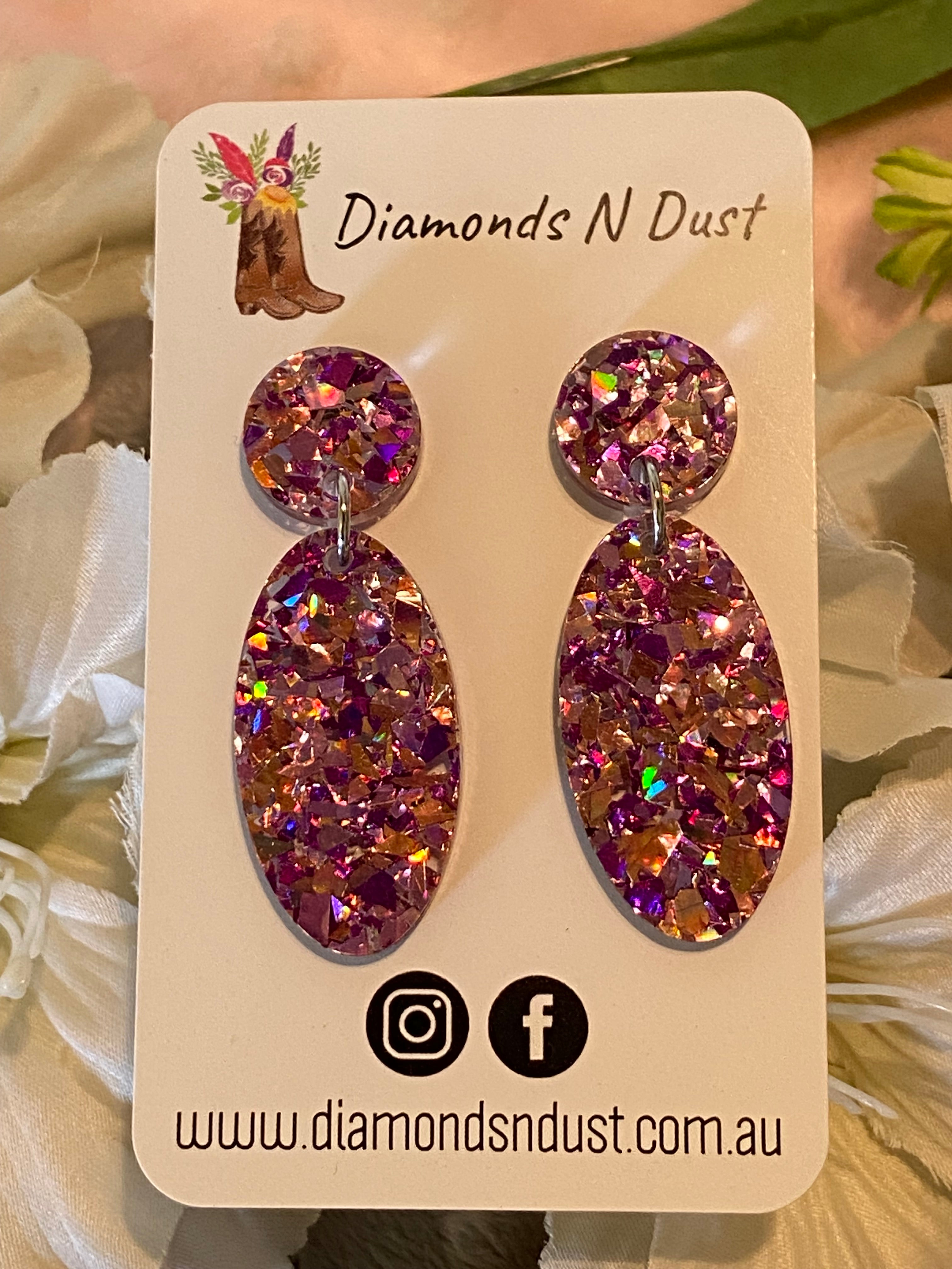 Dangle Earrings - Pink shatter glitter (2 style options to choose from)