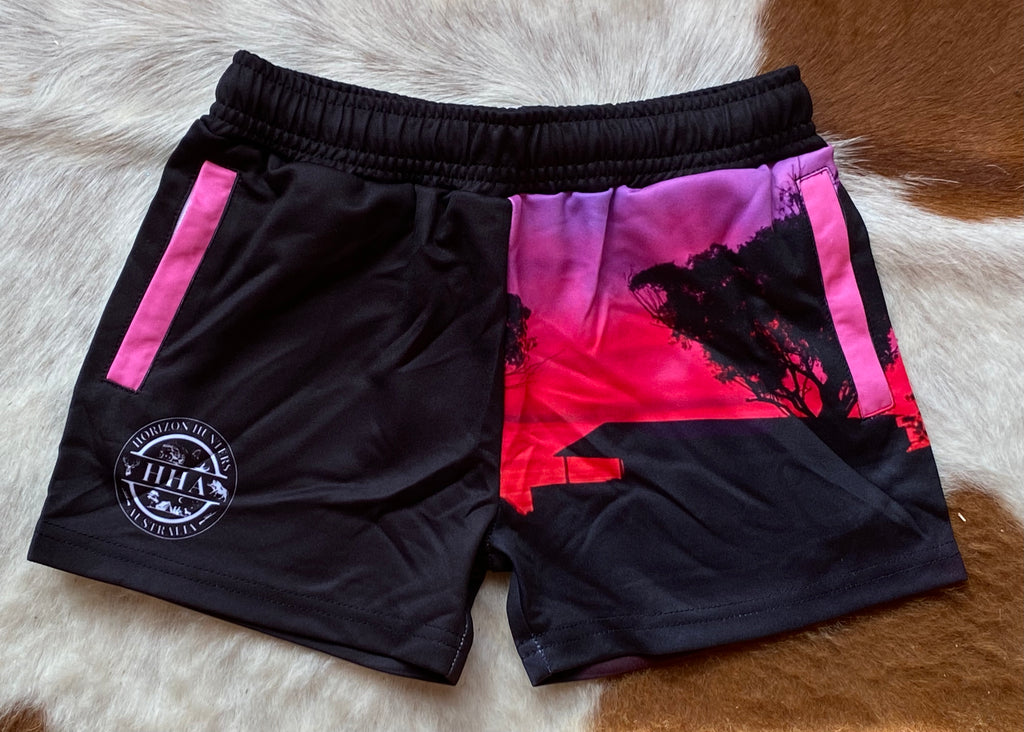 Kids - Footy Shorts - Pink Sunset - Zip Pockets