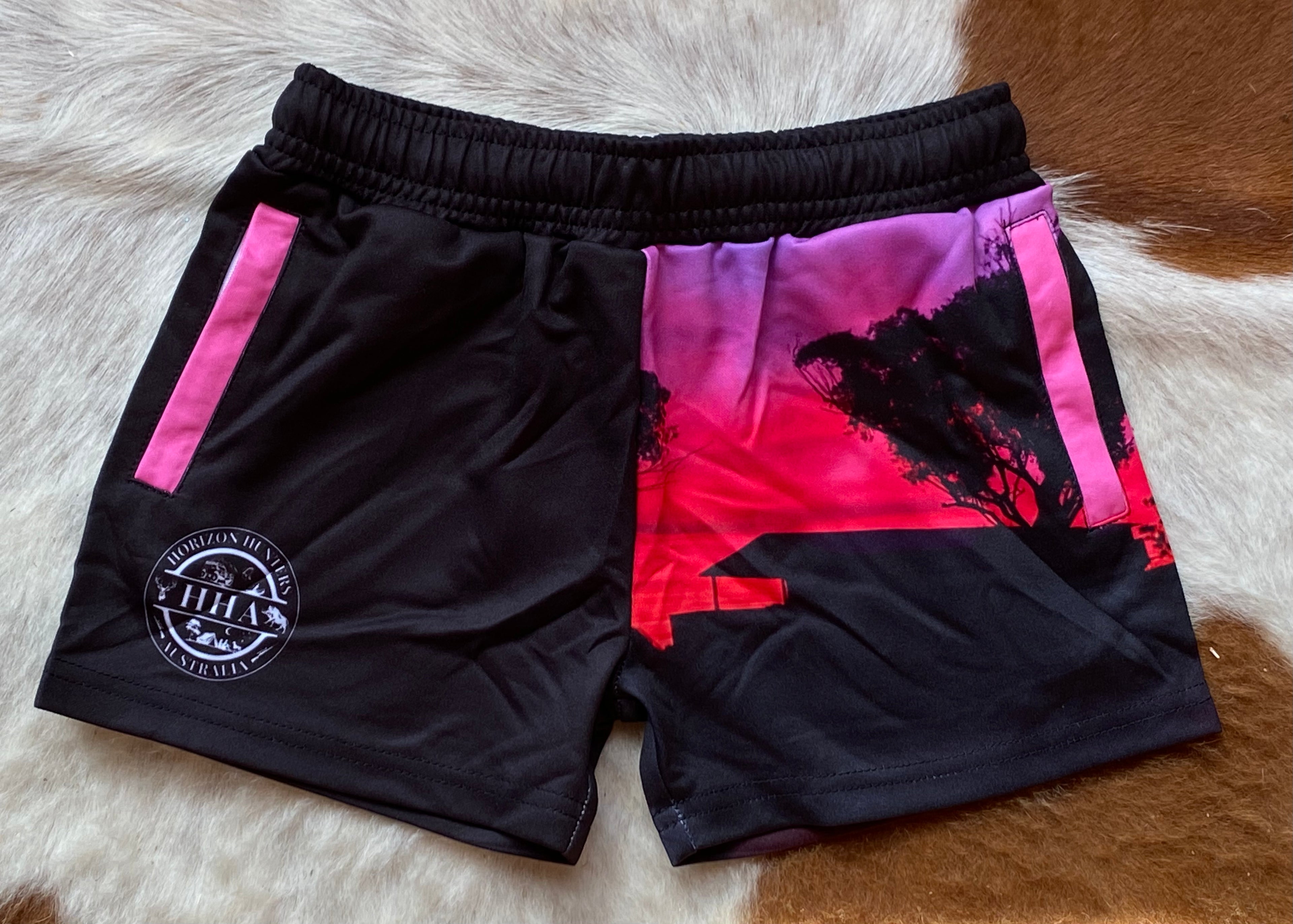 Kids - Footy Shorts - Pink Sunset - Zip Pockets