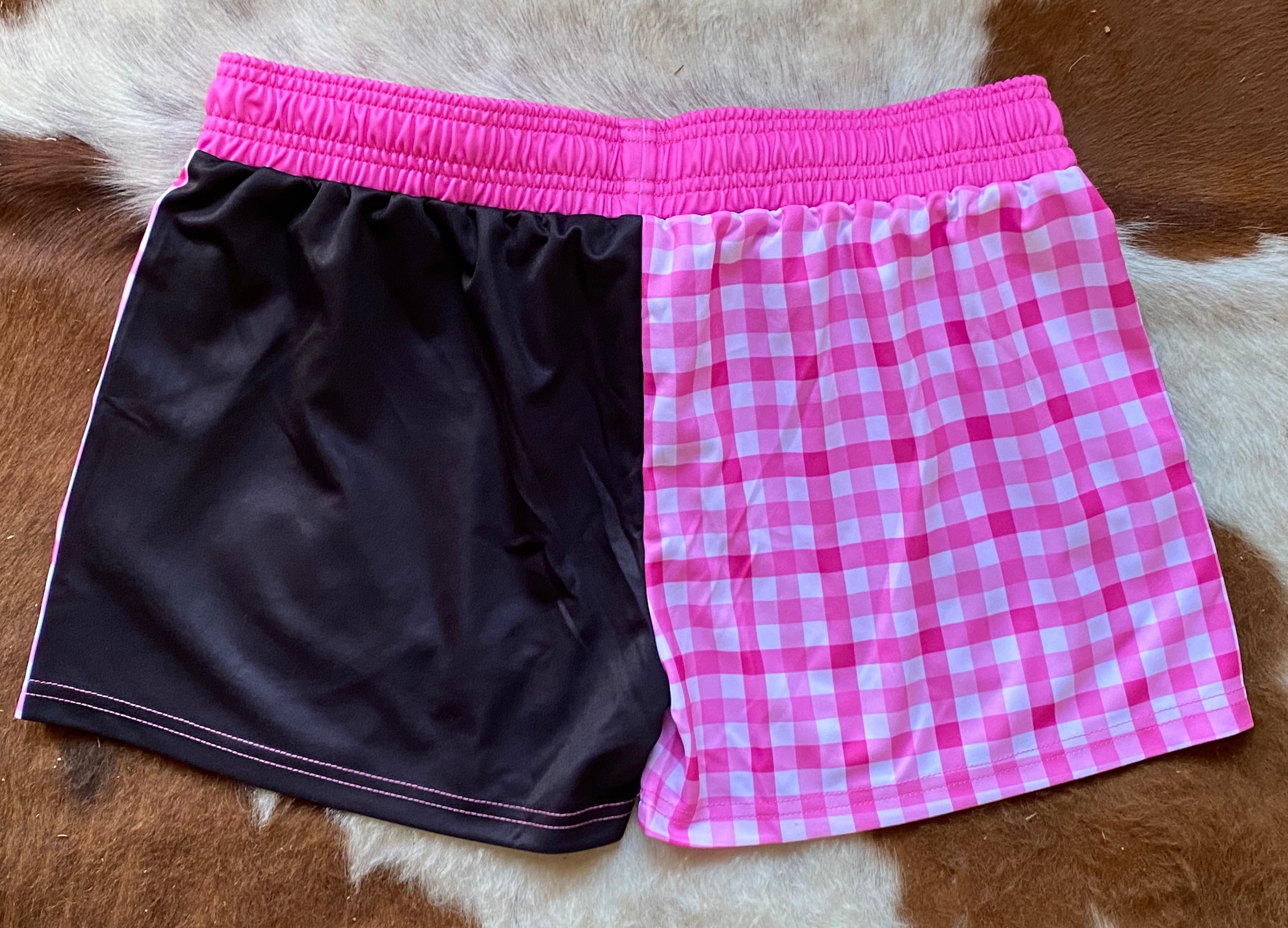 Footy Shorts - Pink Gingham - Zip Pockets