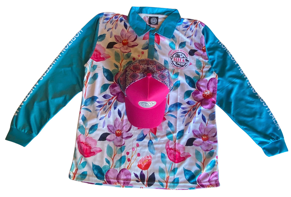 Fishing Shirt - Floral & teal - size XS-4XL - light weight fabric