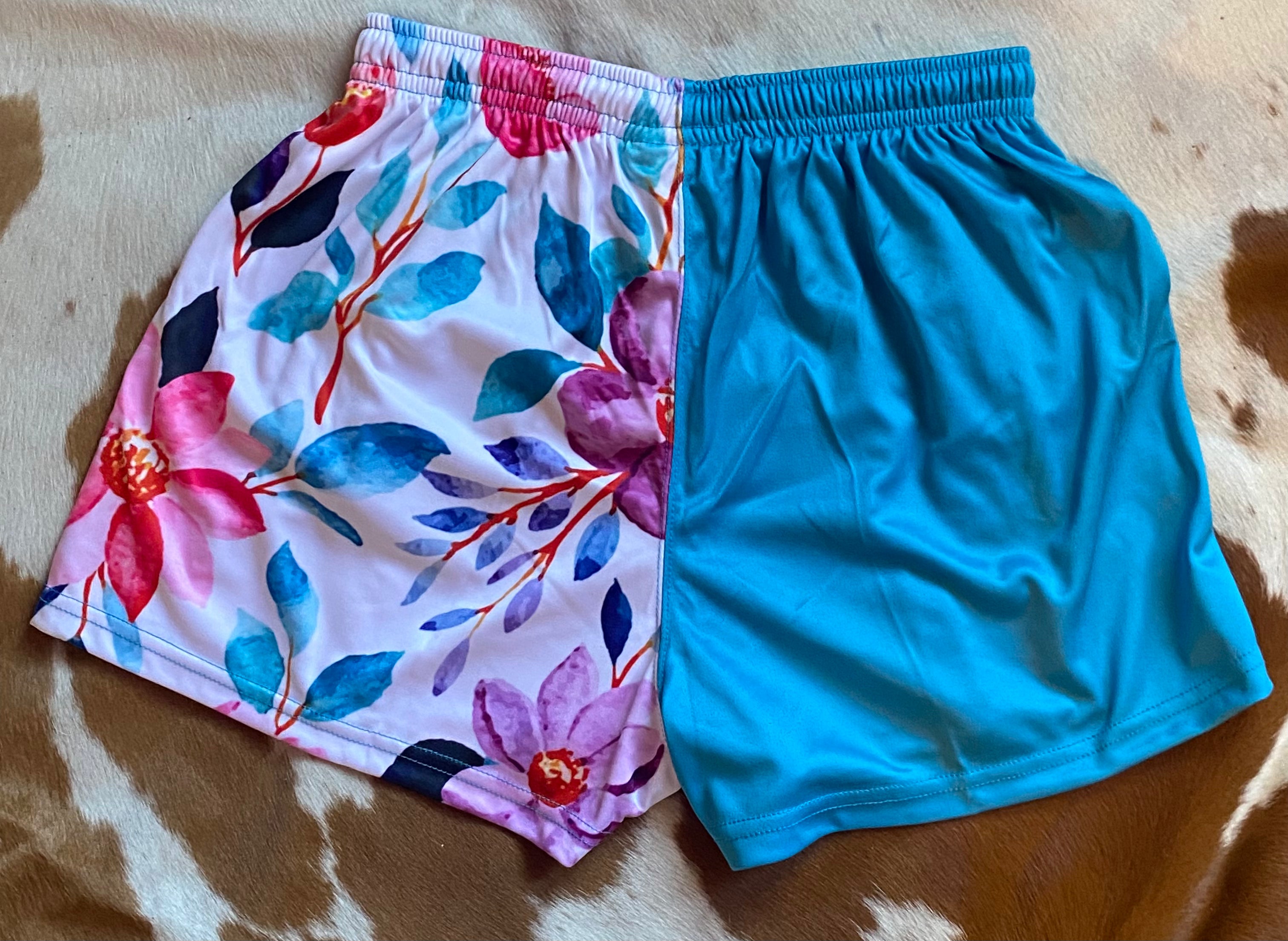 Footy Shorts - Teal & Floral - Zip pockets