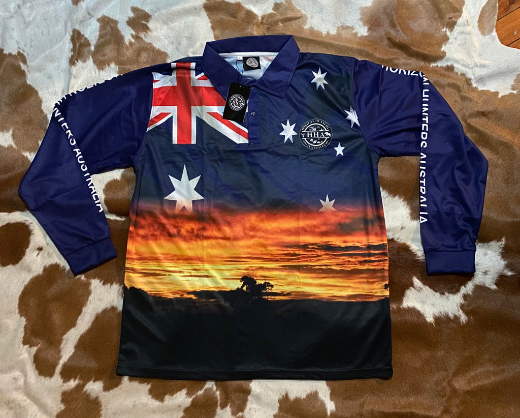 Kids - Fishing Shirt - Australian Flag & sunset - size 0-12