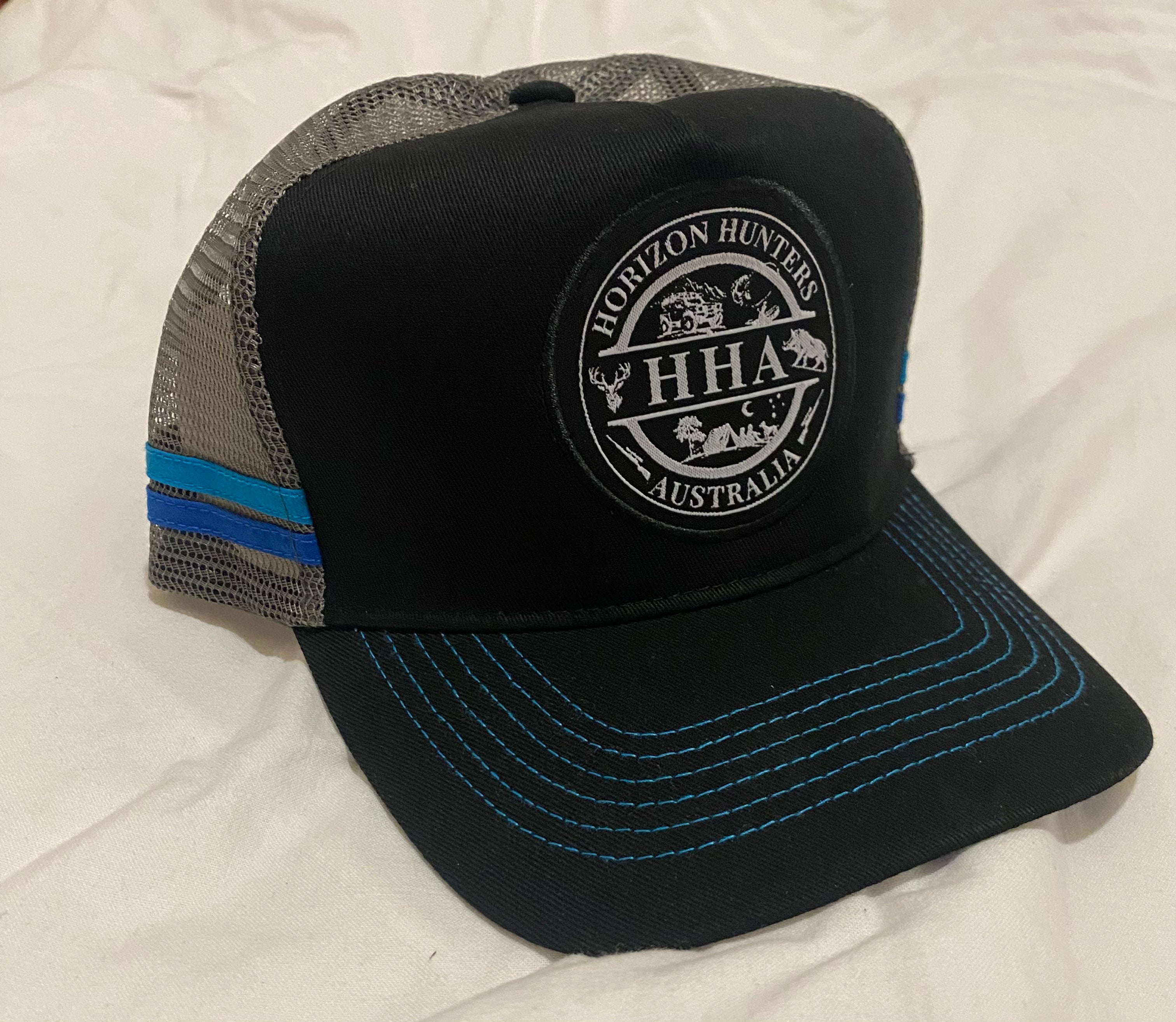 Black, Blue & Grey Fishing graphic Trucker Cap