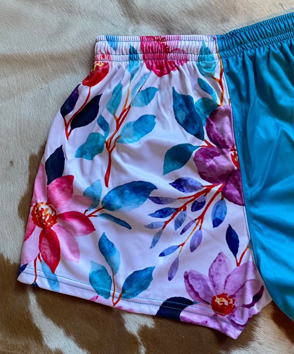 Footy Shorts - Teal & Floral - Zip pockets