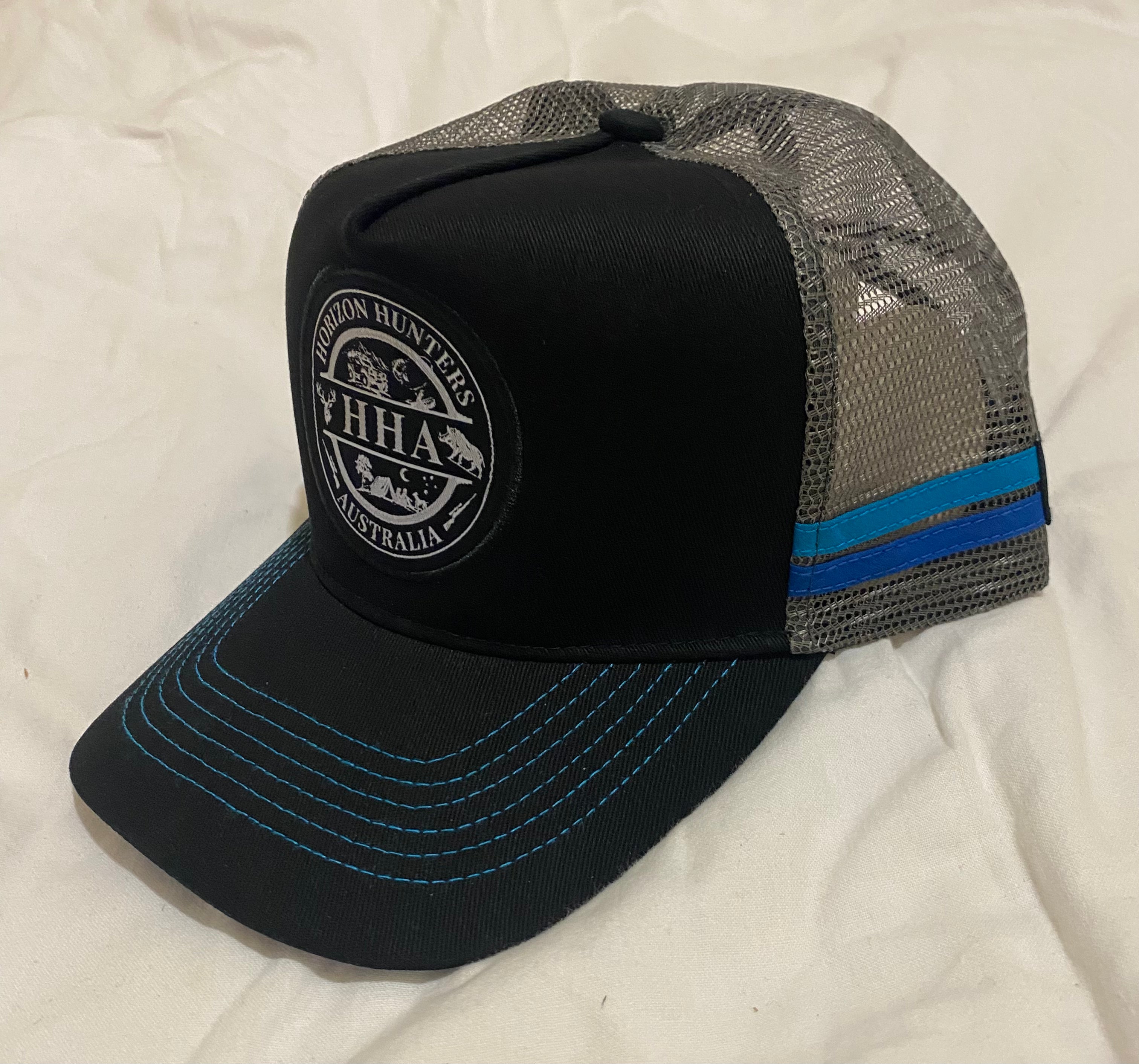 Black, Blue & Grey Fishing graphic Trucker Cap