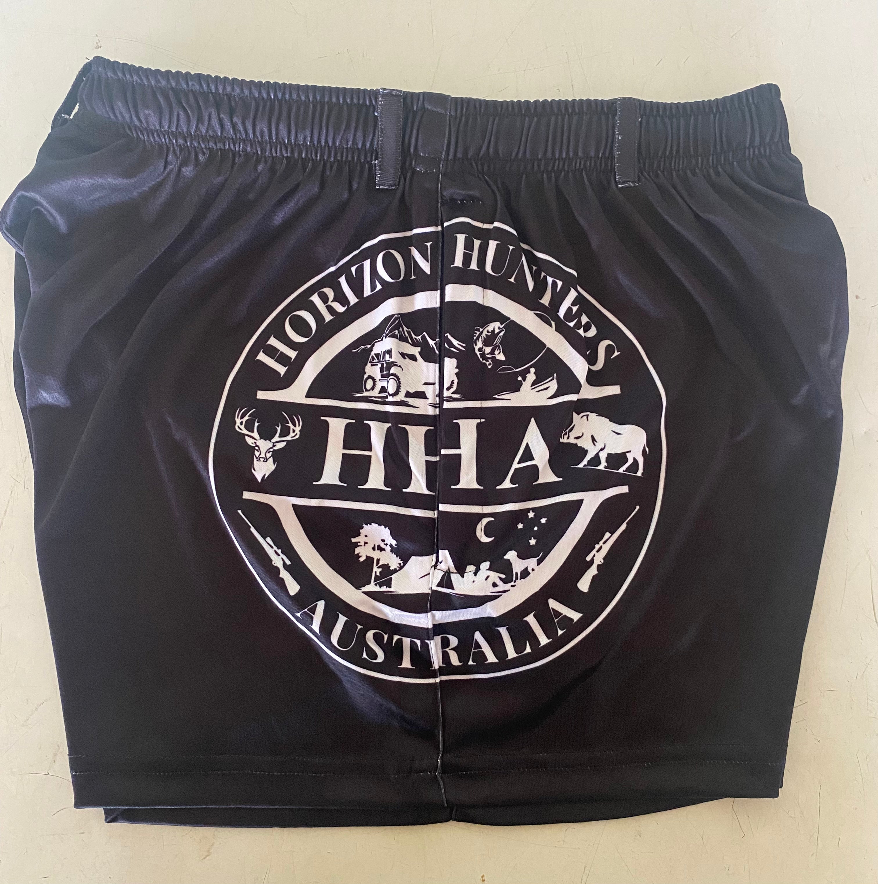 Footy Shorts - Black & White logo - Zip pockets & Belt Loops