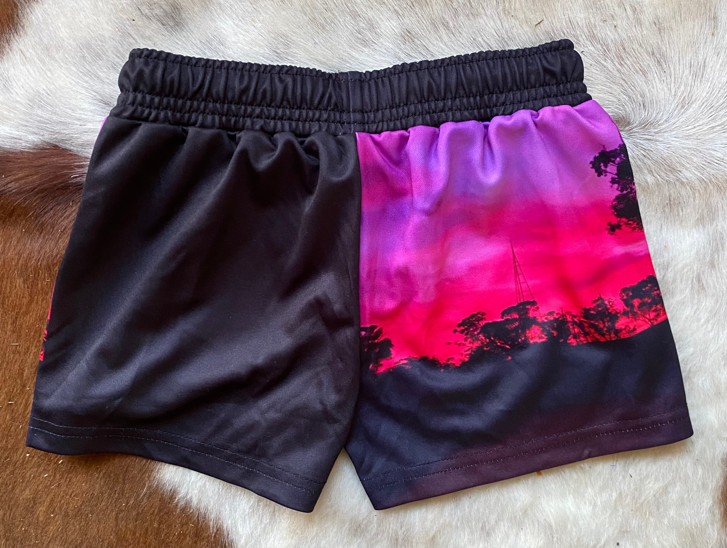 Kids - Footy Shorts - Pink Sunset - Zip Pockets - Wrap around design
