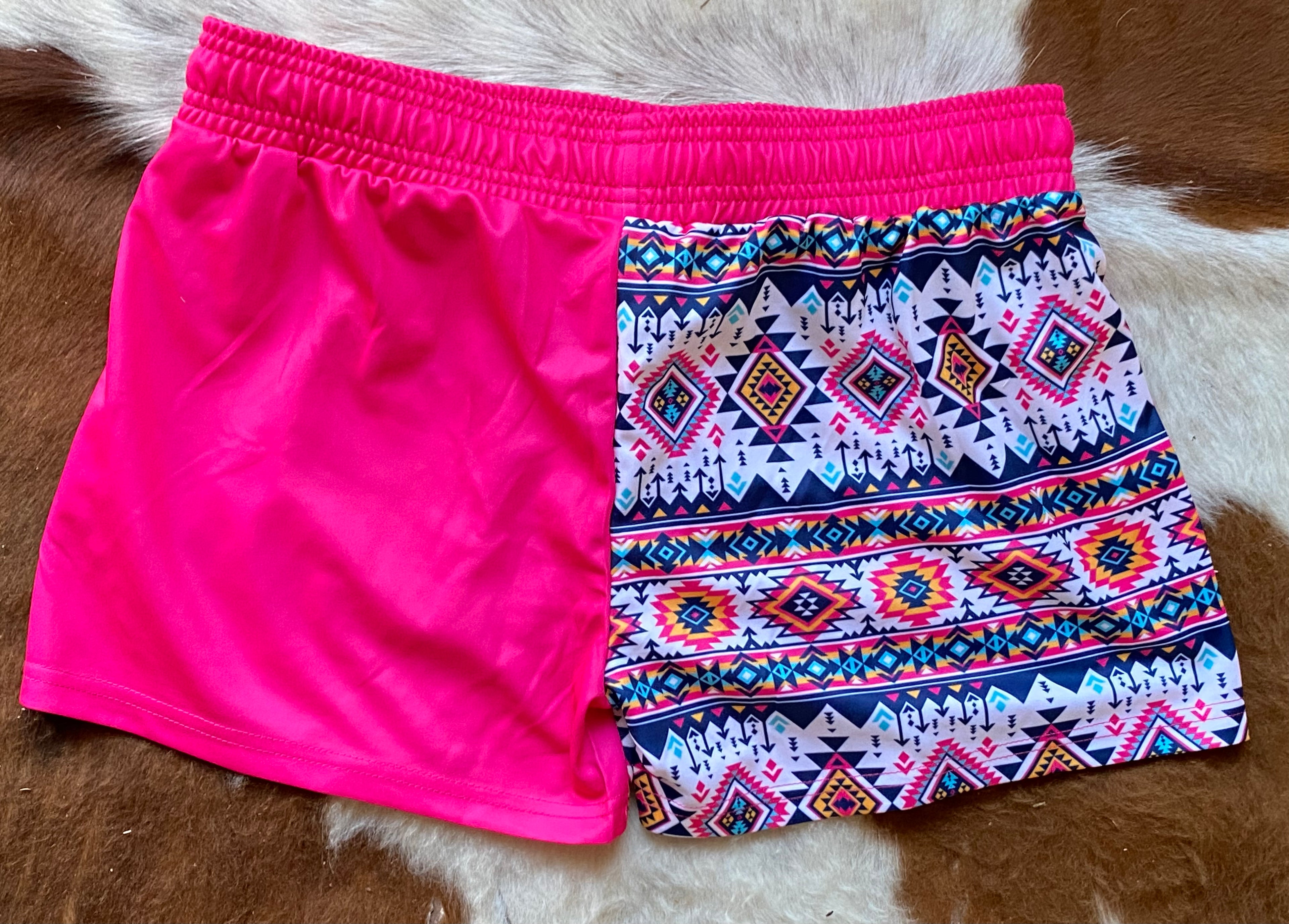 Footy Shorts - Pink Aztec - Zip Pockets