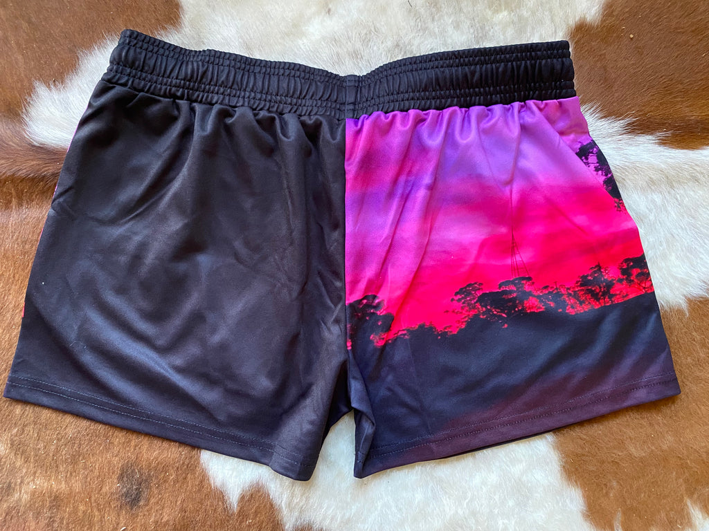 Footy Shorts - Pink Sunset - Zip Pockets